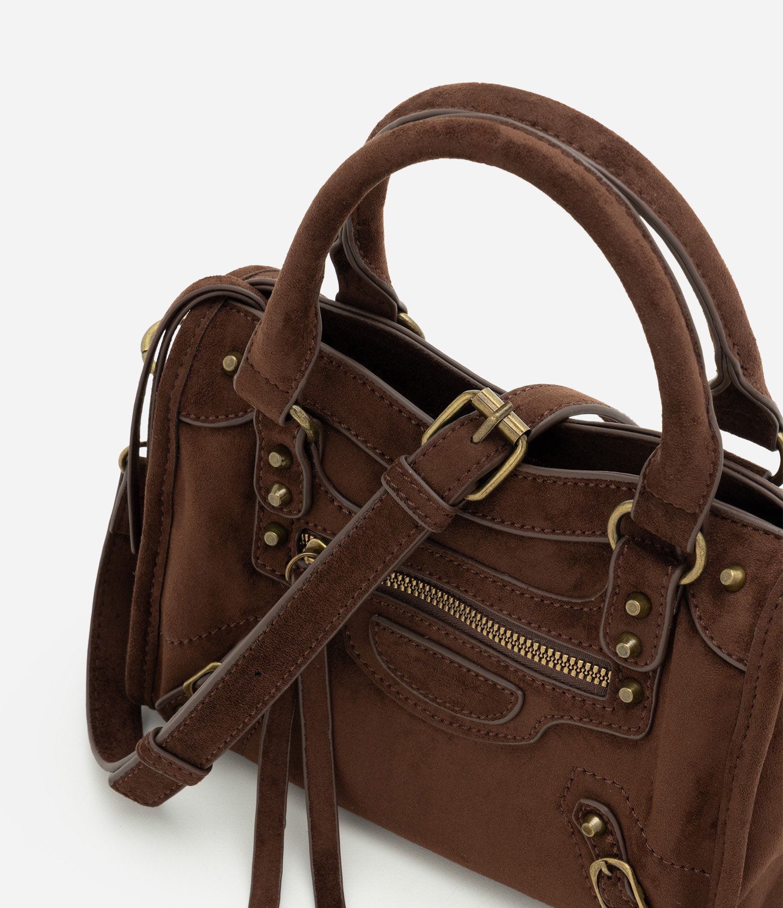 Bolsa Satchel Pequena em PU com Alça Longa Removível Marrom 4