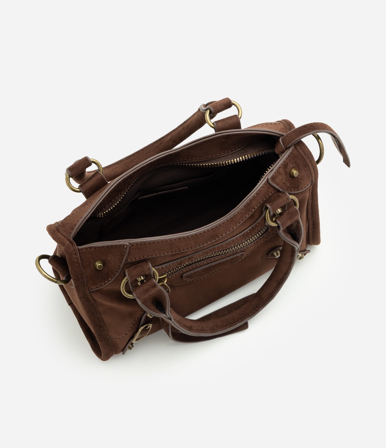 Bolsa Satchel Pequena em PU com Alça Longa Removível Marrom 5