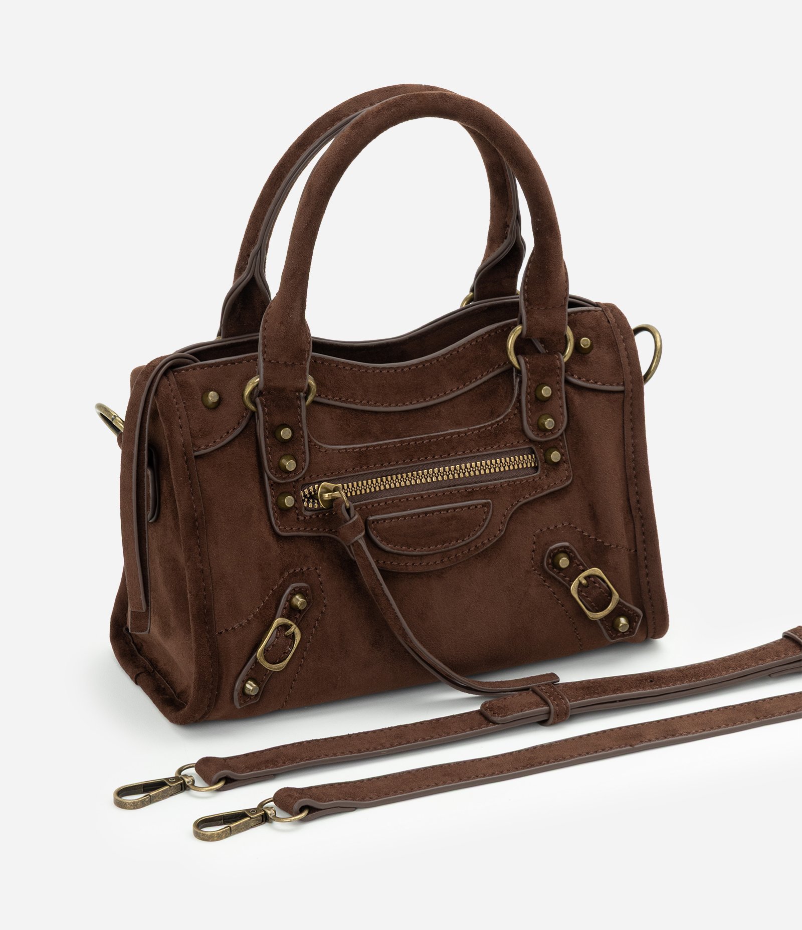 Bolsa Satchel Pequena em PU com Alça Longa Removível Marrom 6