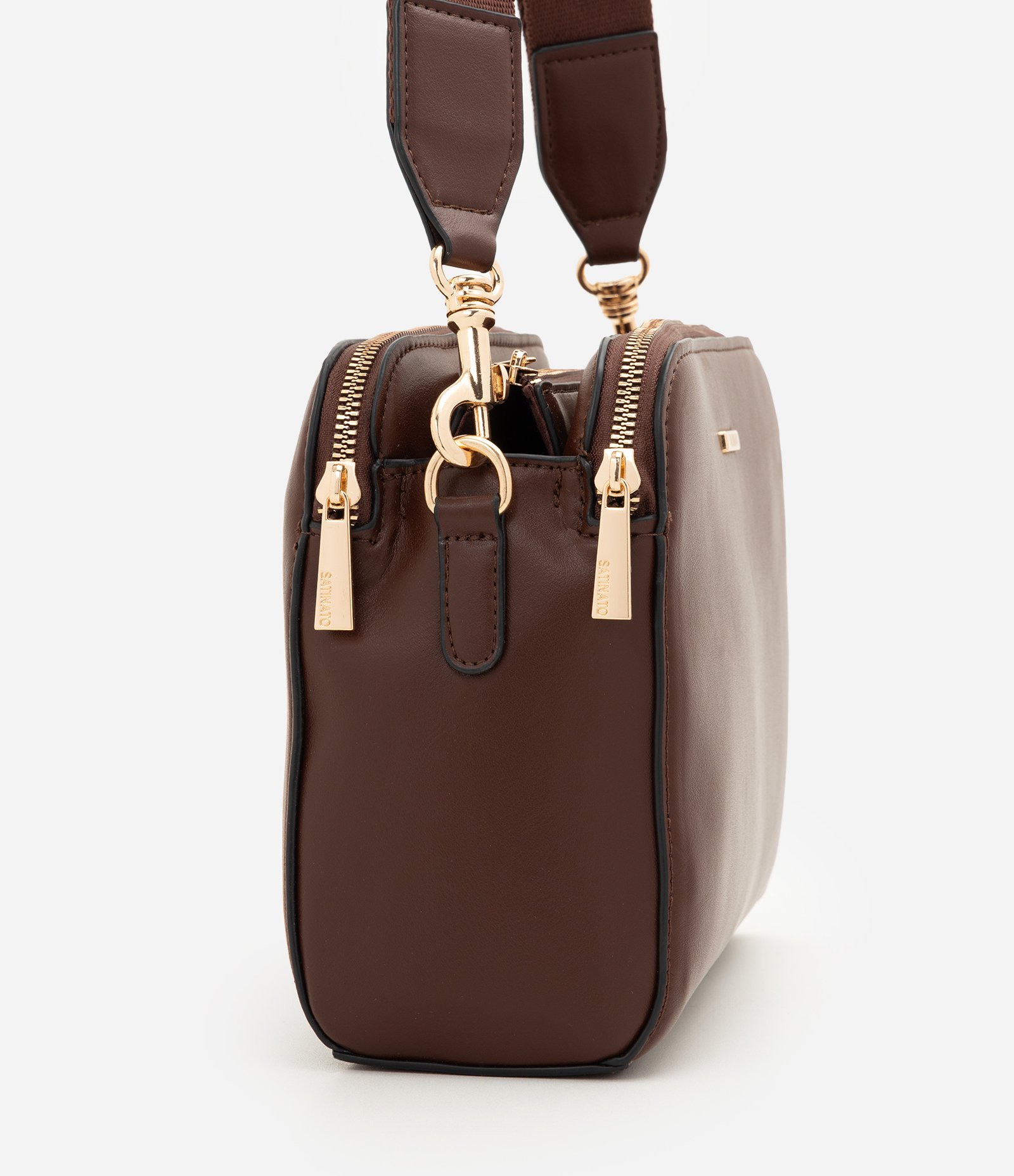 Bolsa Transversal Média em PU com Zíper Marrom 2