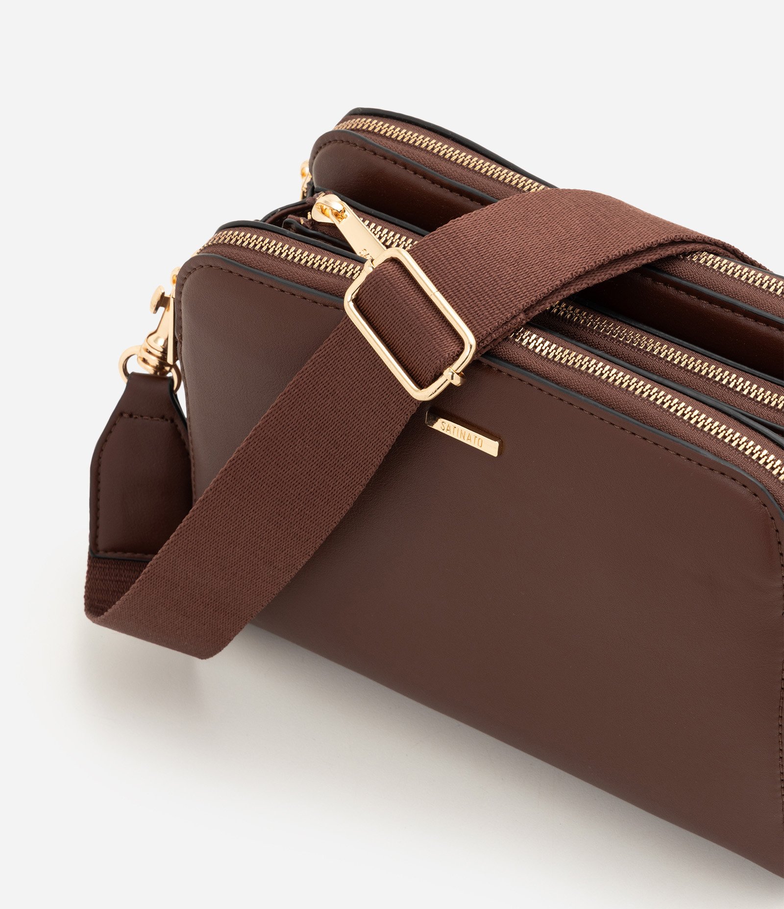 Bolsa Transversal Média em PU com Zíper Marrom 6