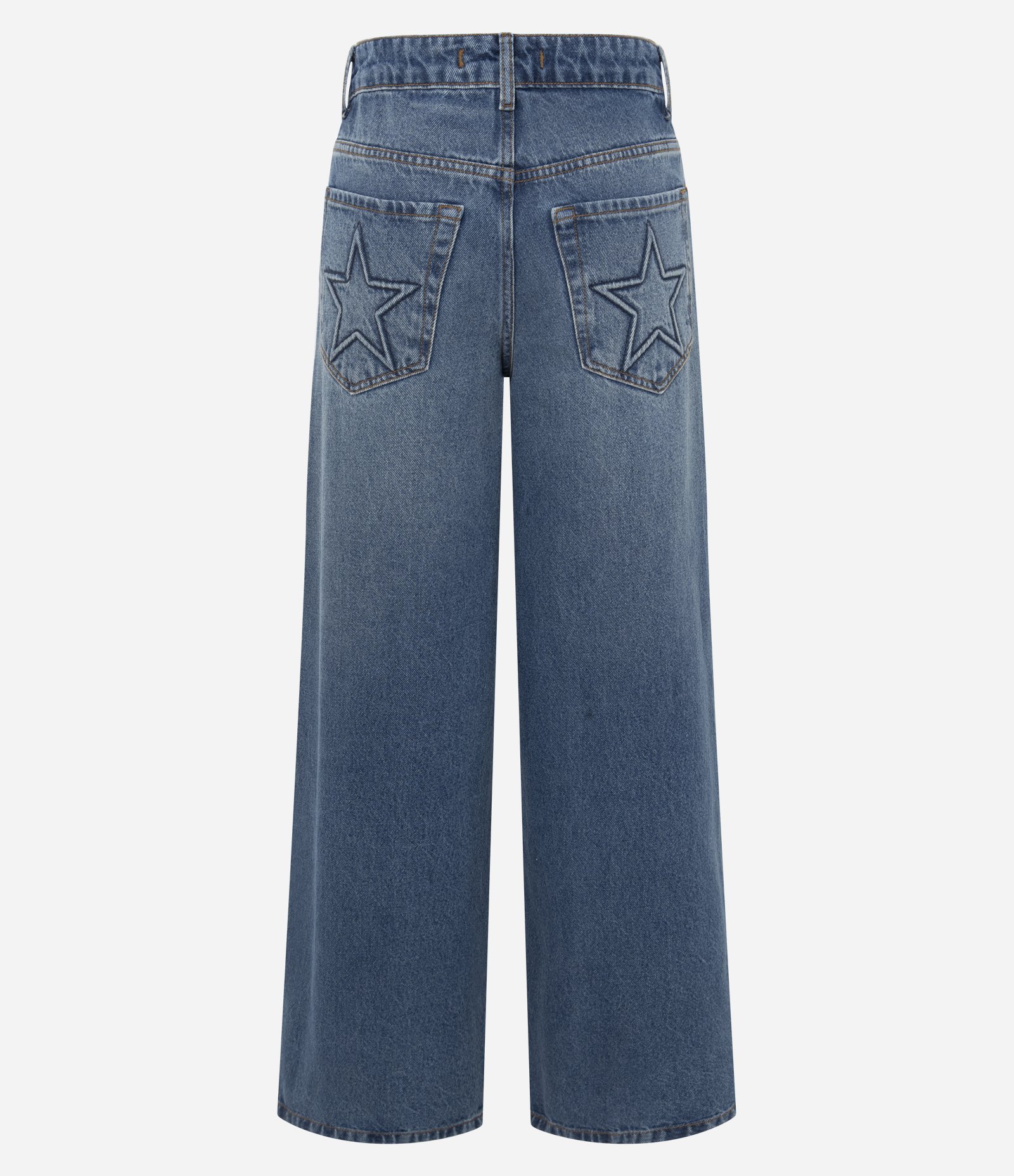 Calça Wide em Jeans com Cintura Média e Bordado Estrela Azul 6