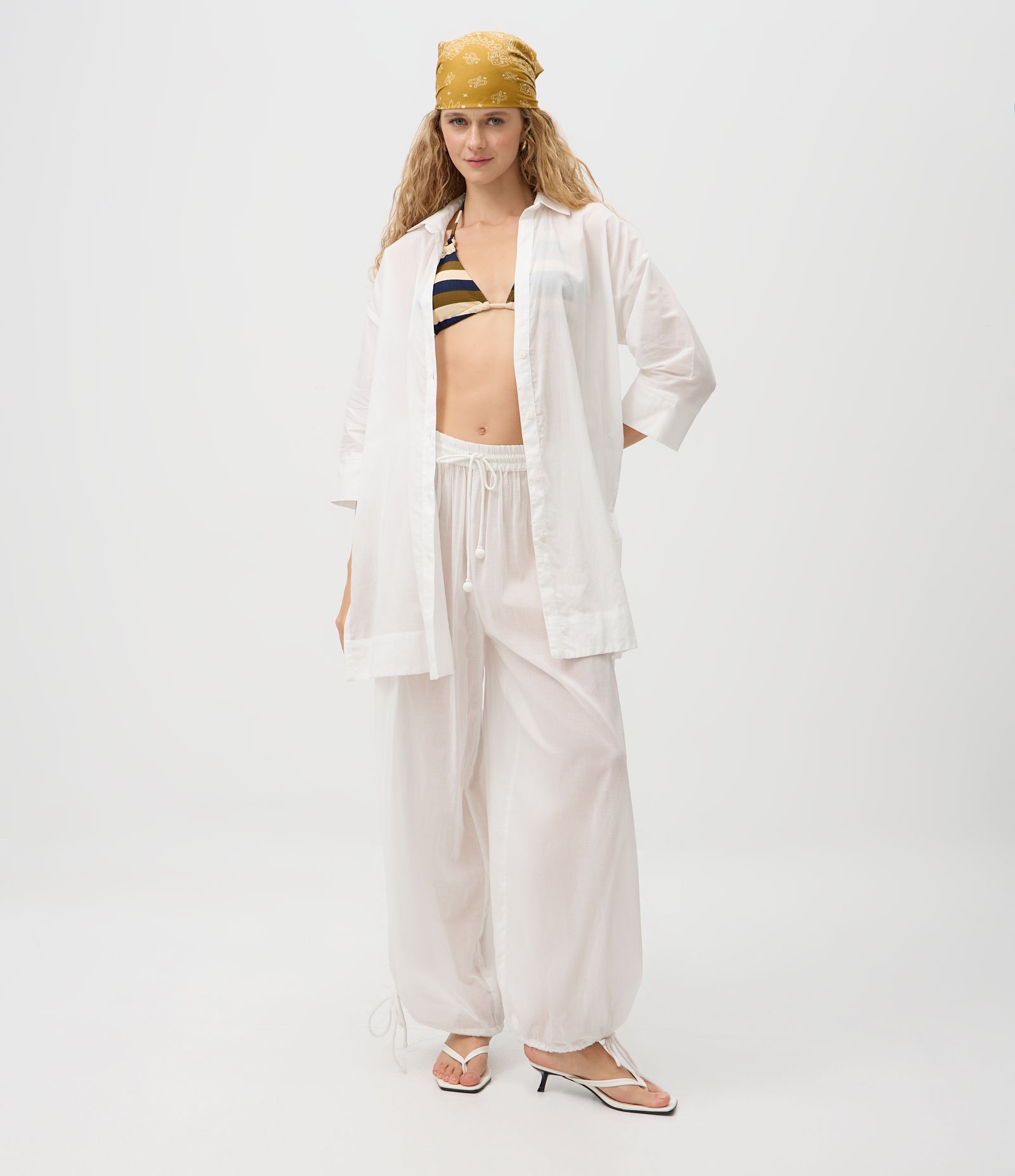 Calça Aladim em Algodão com Barra Ajustável Branco 1