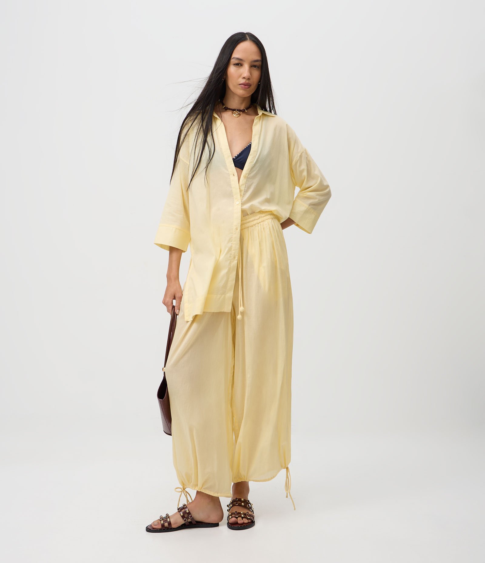 Calça Aladim em Algodão com Barra Ajustável Amarelo 1