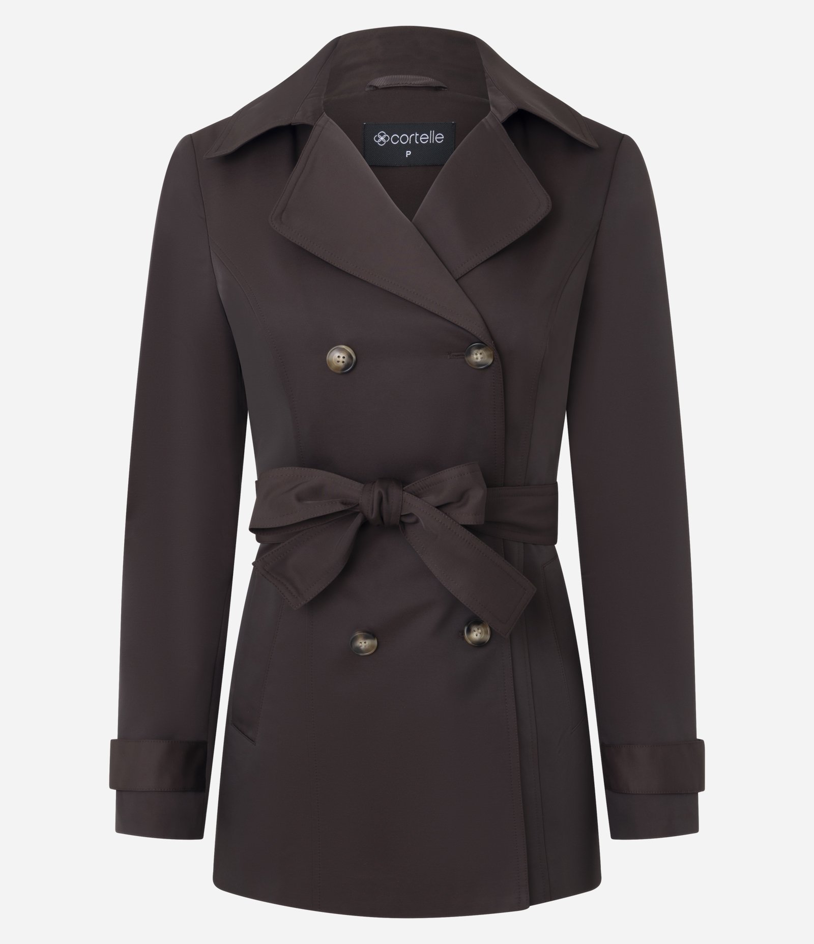 Casaco Trench Coat Alfaiatado com Detalhes Acetinados Marrom 1