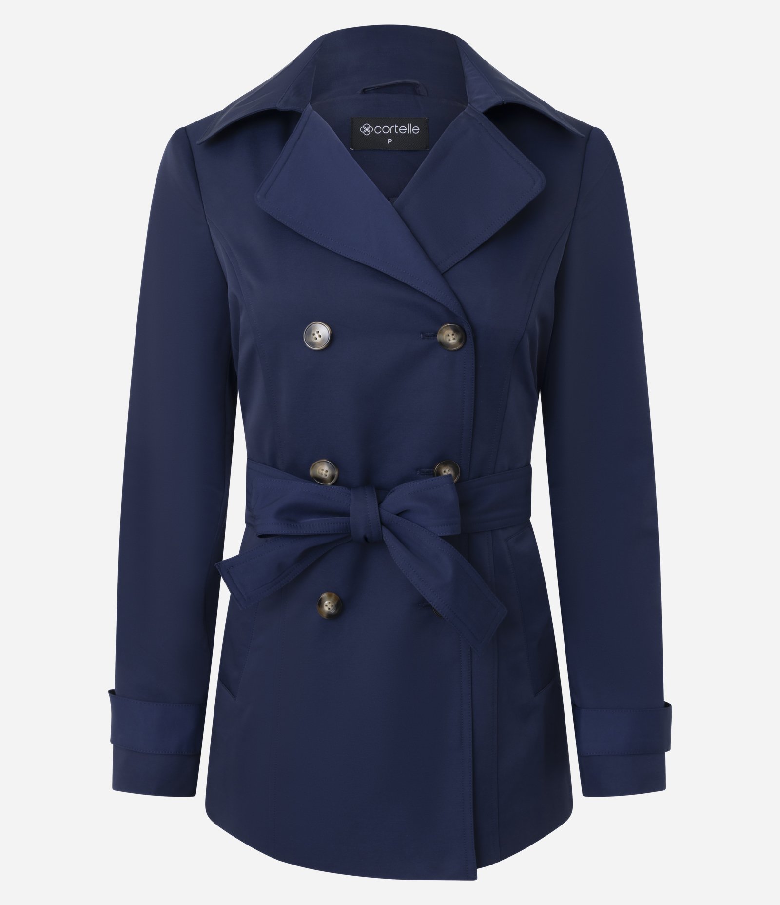Casaco Trench Coat Alfaiatado com Detalhes Acetinados Azul 1