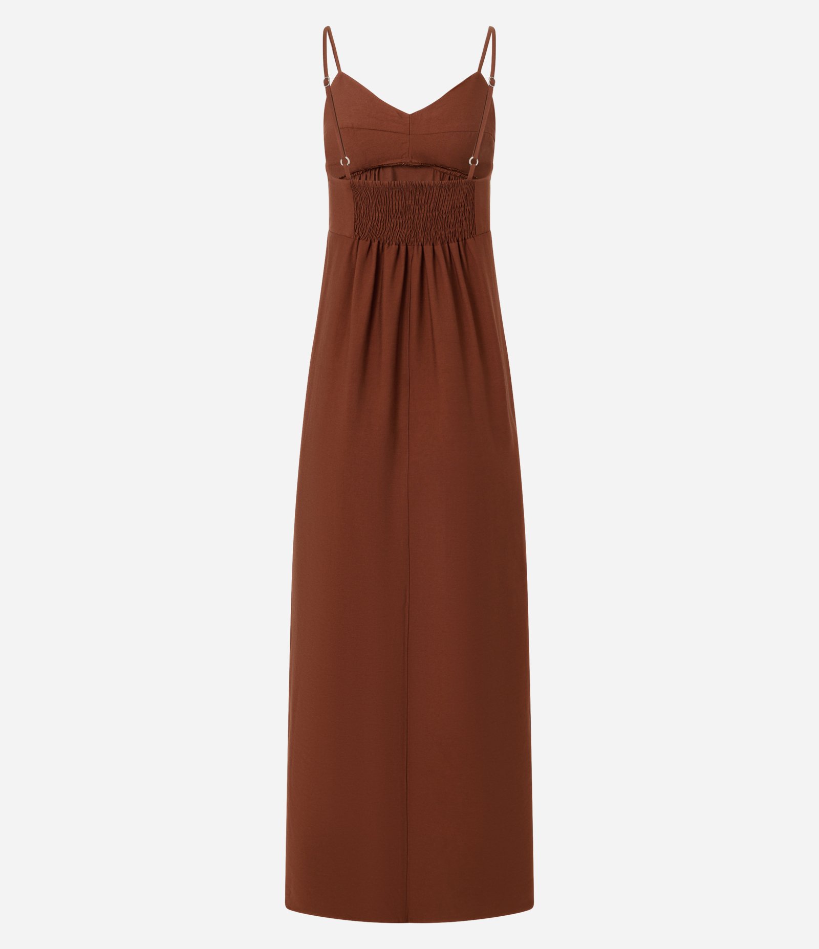 Vestido Midi Evasê em Viscose com Decote Coração Marrom Claro 2
