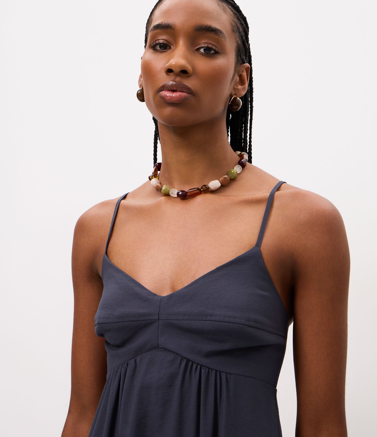 Vestido Midi Evasê em Viscose com Decote Coração Azul Escuro 3