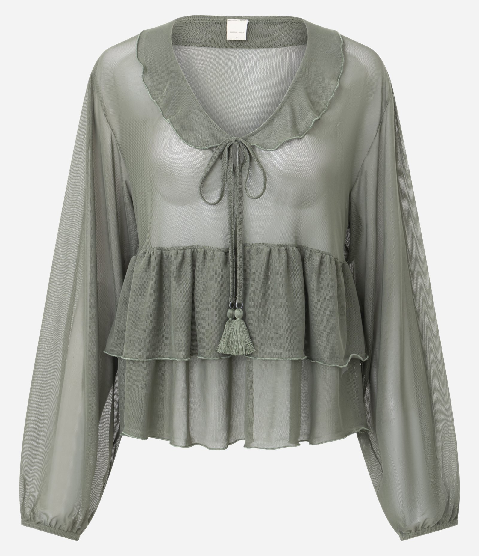 Blusa Bata em Tule com Babados e Amarração Frontal Verde 5