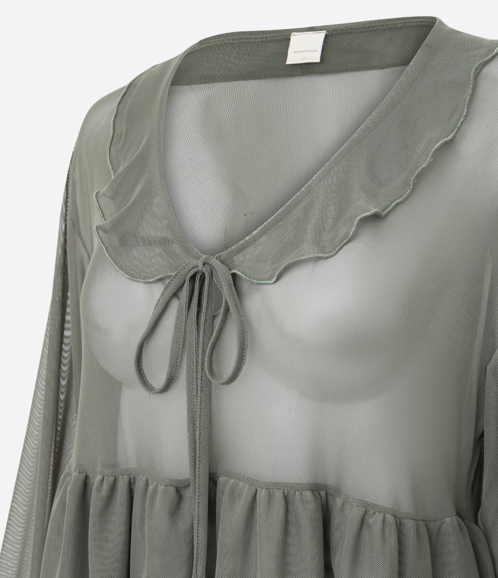 Blusa Bata em Tule com Babados e Amarração Frontal Verde 6