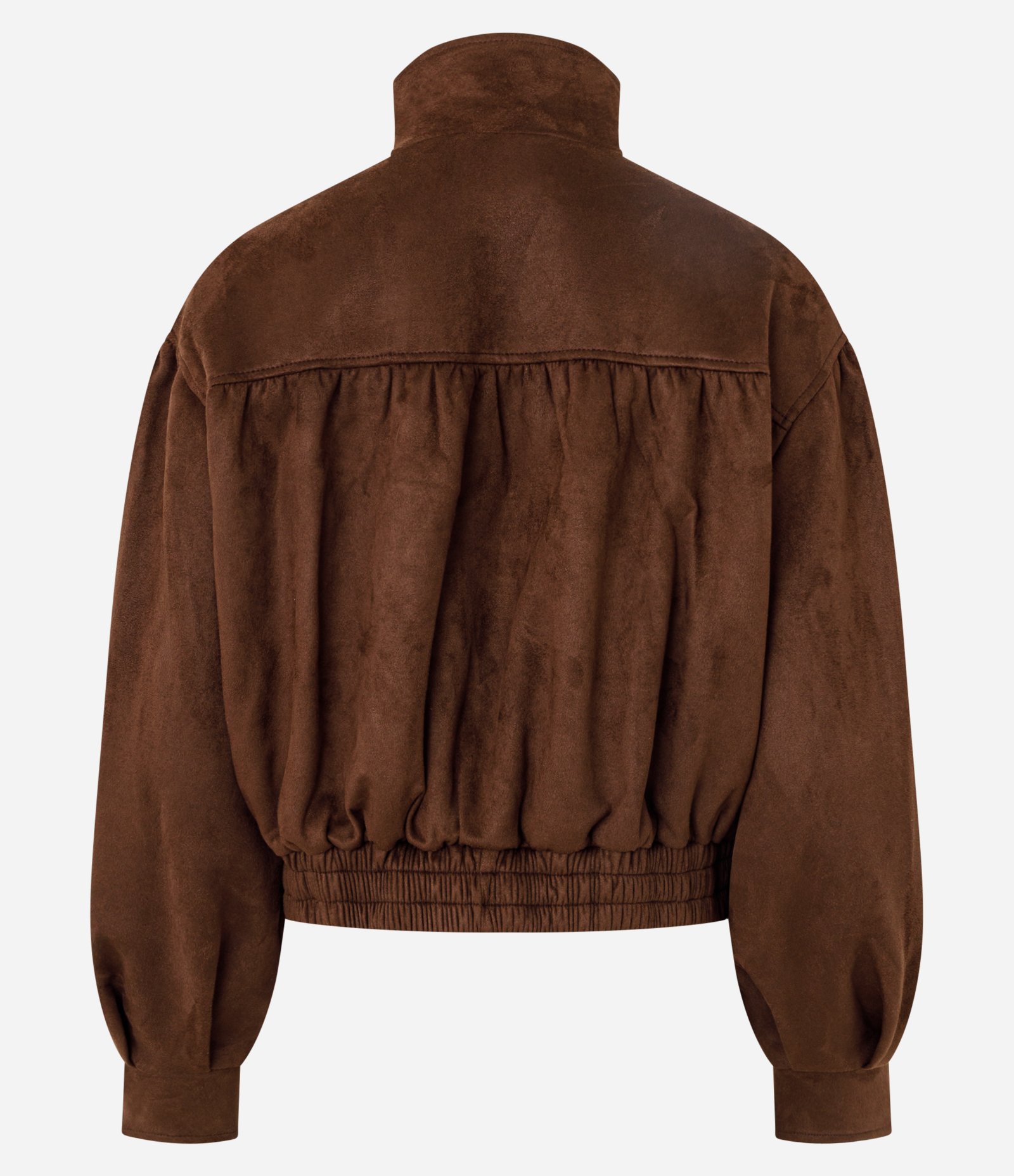 Jaqueta Bomber em Suede com Gola Alta e Elástico na Barra Caramelo 3