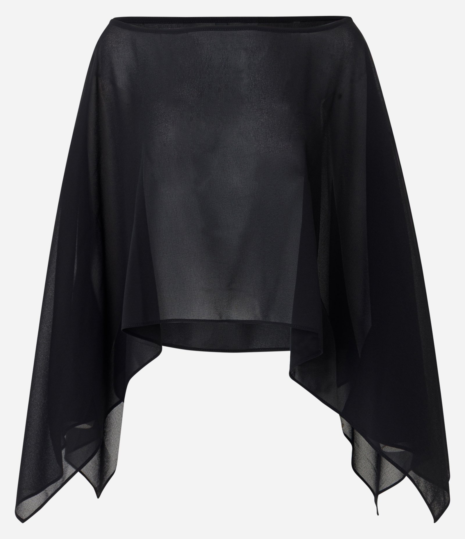 Blusa em Chiffon com Efeito Capa e Decote Canoa Preto 5