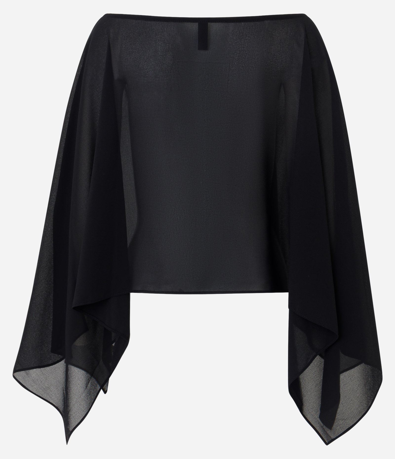 Blusa em Chiffon com Efeito Capa e Decote Canoa Preto 6