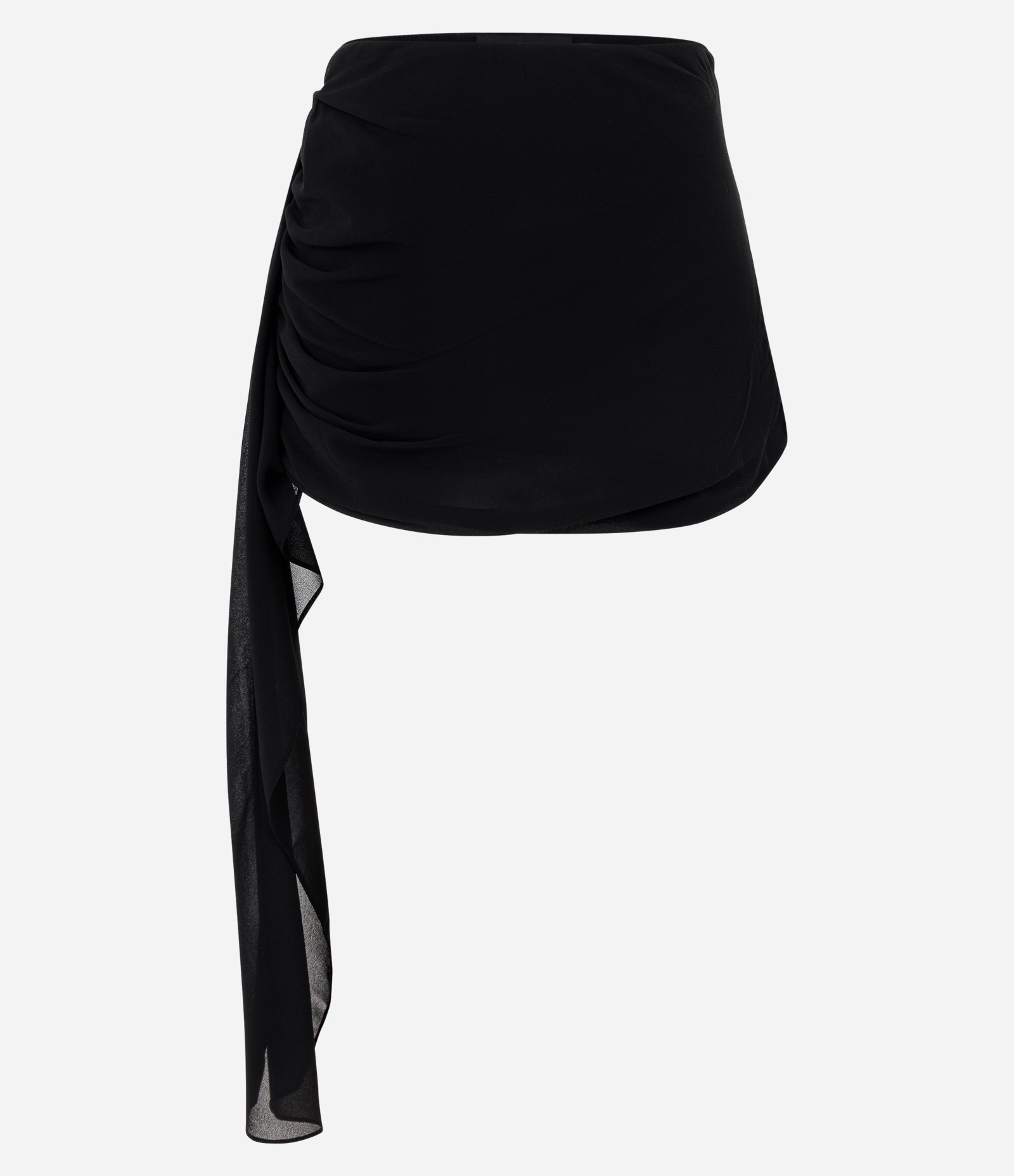 Saia Curta em Chiffon com Franzidos e Faixa Lateral Preto 5