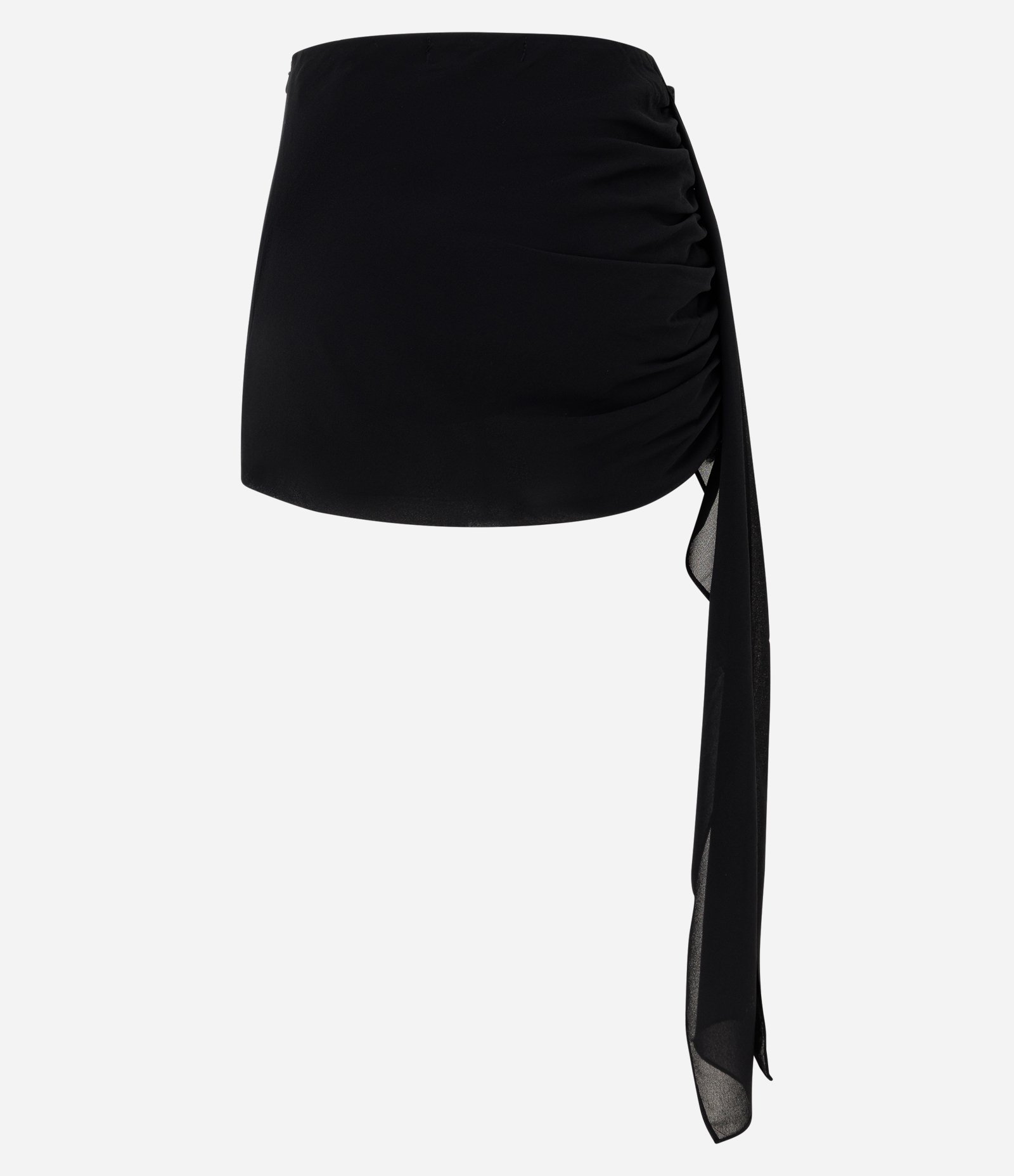 Saia Curta em Chiffon com Franzidos e Faixa Lateral Preto 6