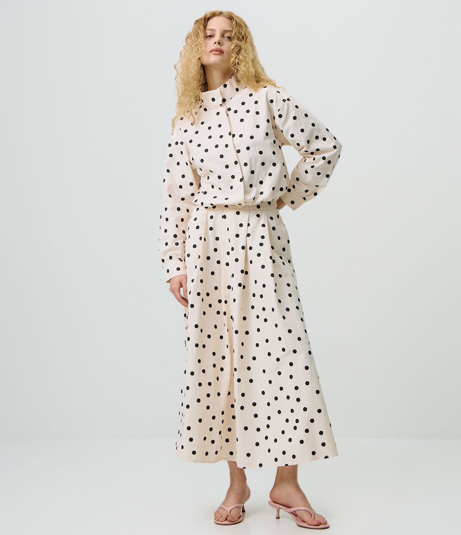 Camisa em Tricoline com Estampa Poá e Elástico na Cintura Off White 2