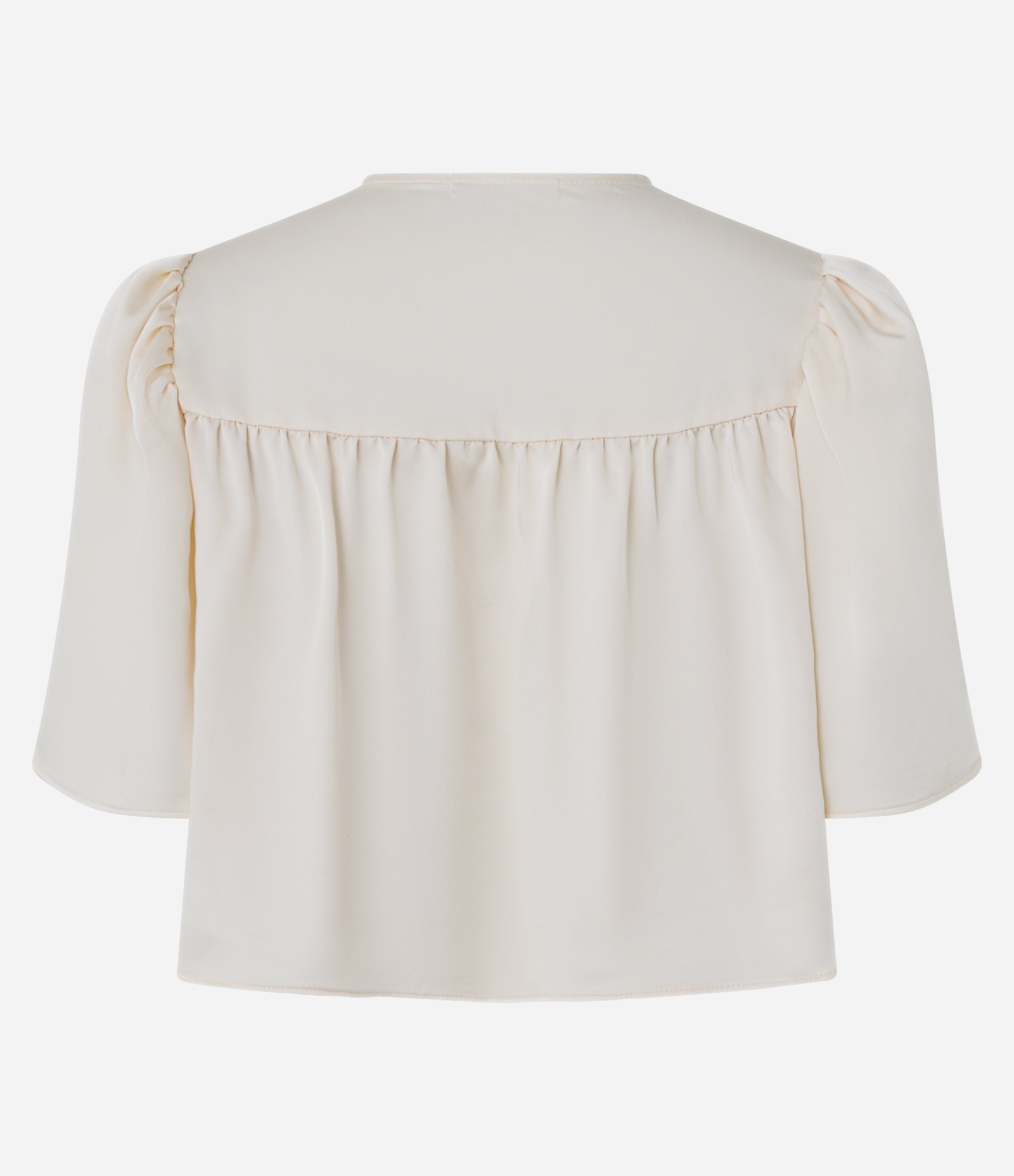 Blusa Cropped Acetinada com Ombreira Off White 2
