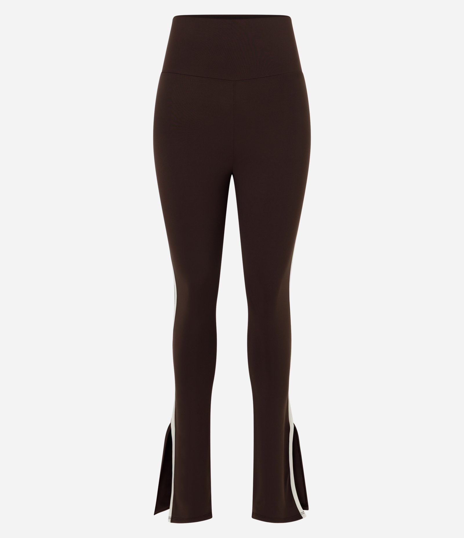 Calça Legging Esportiva com Viés Contrastante e Fenda Marrom 5