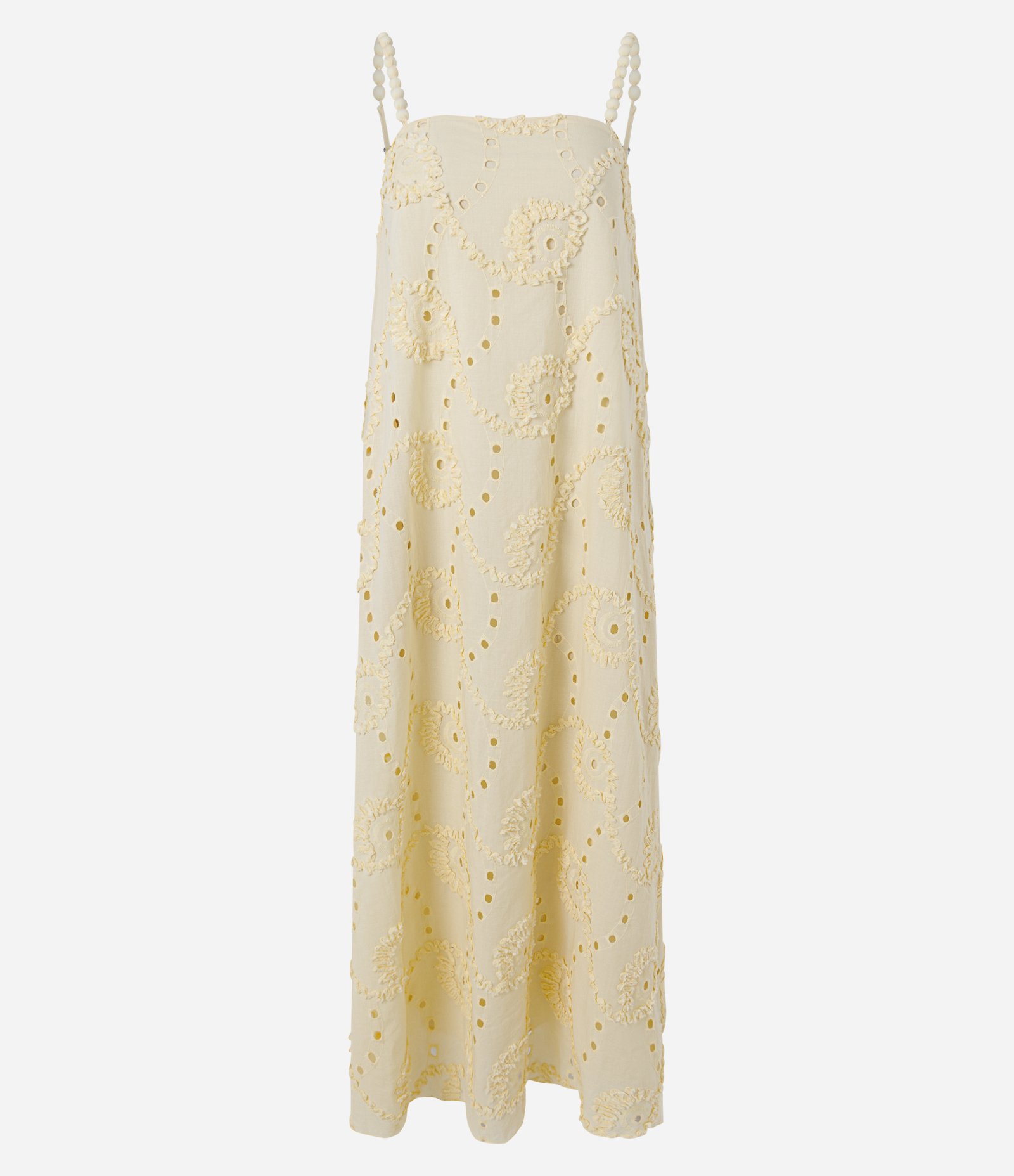 Vestido Midi em Algodão com Bordado e Alças com Esferas Amarelo 1