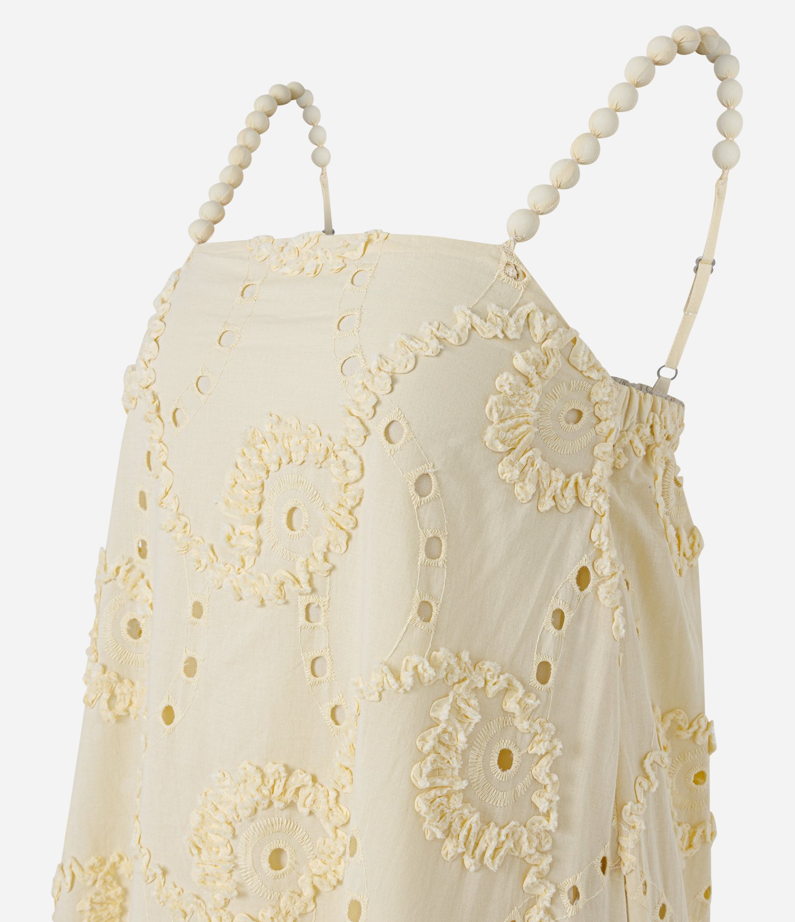 Vestido Midi em Algodão com Bordado e Alças com Esferas Amarelo 2