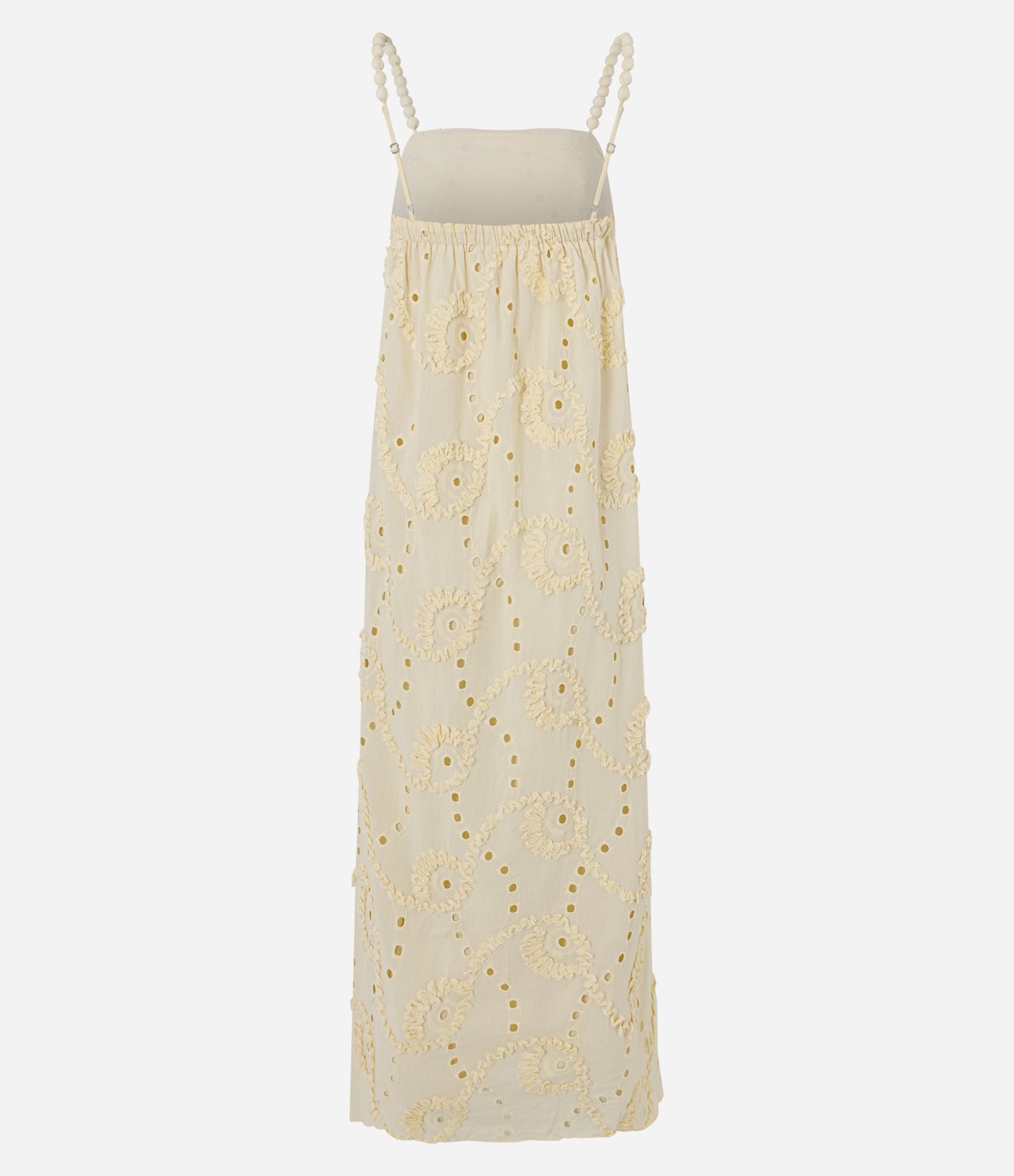 Vestido Midi em Algodão com Bordado e Alças com Esferas Amarelo 3