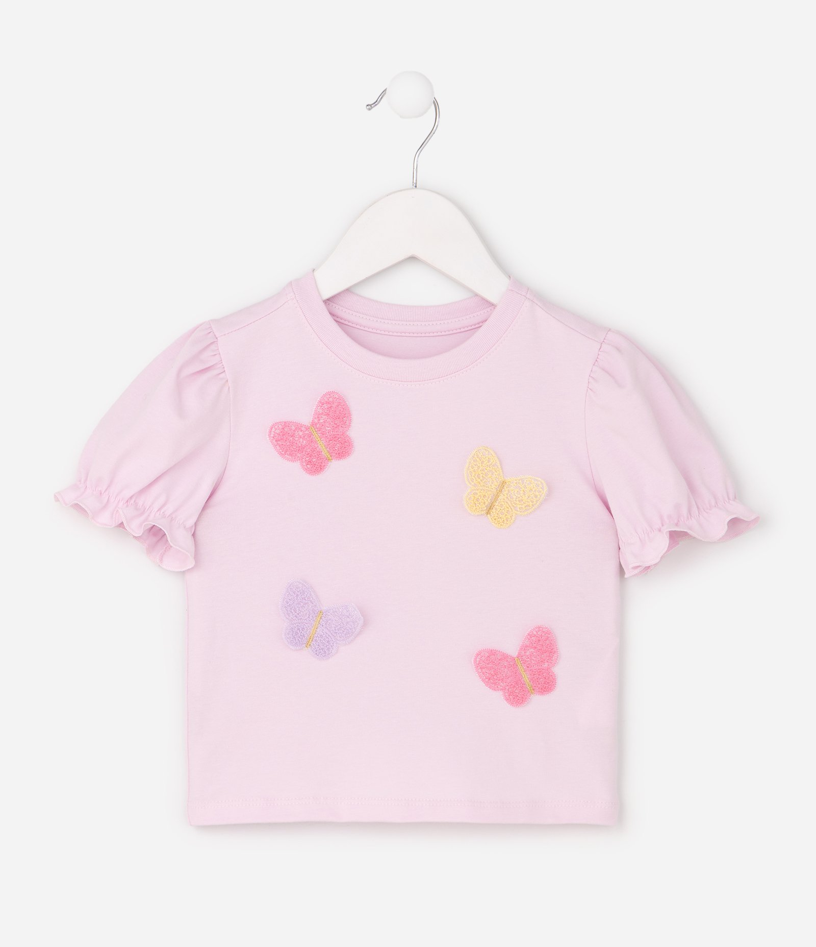 Blusa Relaxed Infantil com Bordado borboleta e Manga Bufante – Tam 1 a 6 Anos Rosa Bebê 2