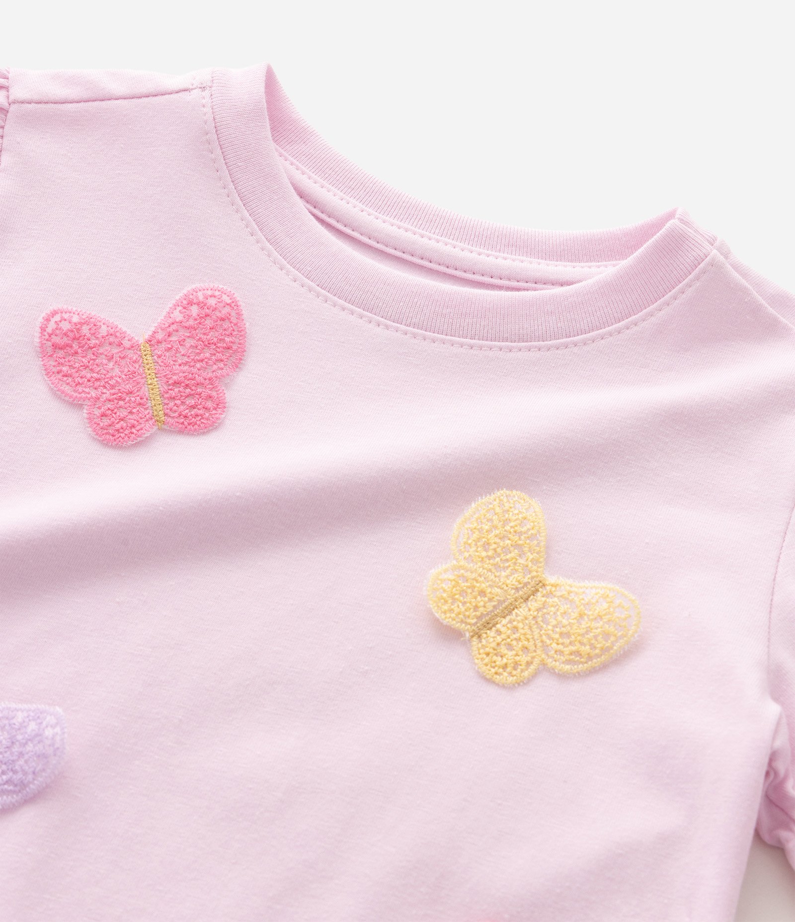 Blusa Relaxed Infantil com Bordado borboleta e Manga Bufante – Tam 1 a 6 Anos Rosa Bebê 5