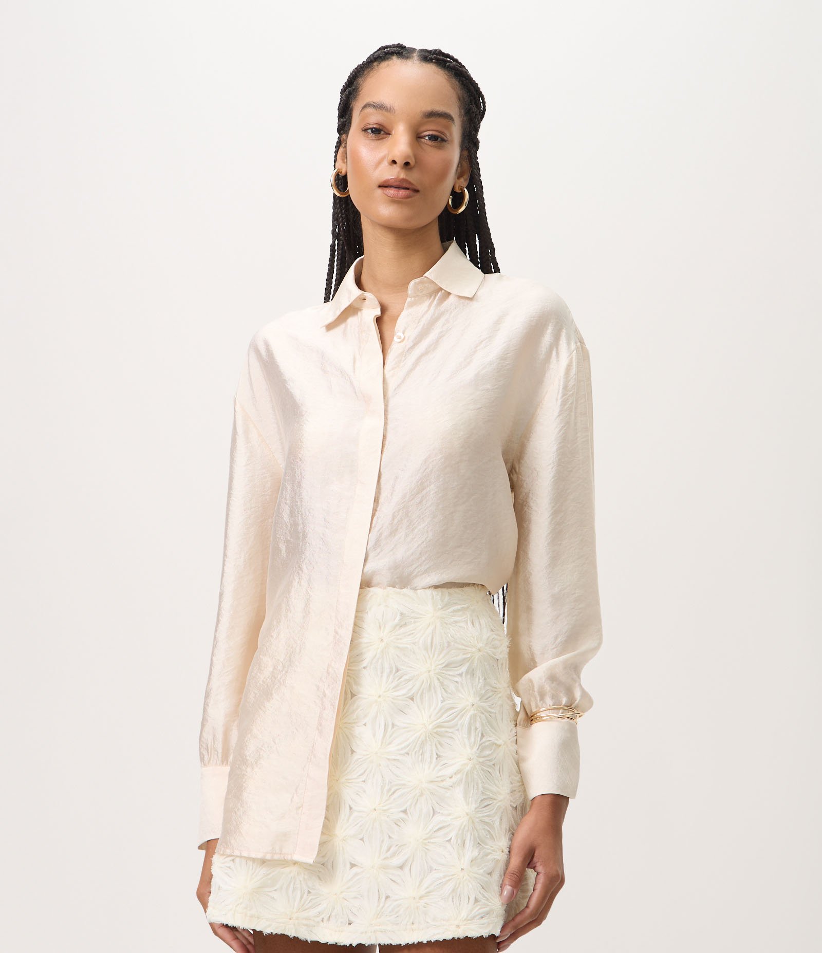Camisa Oversized em Poliviscose com Colarinho Amarelo 1