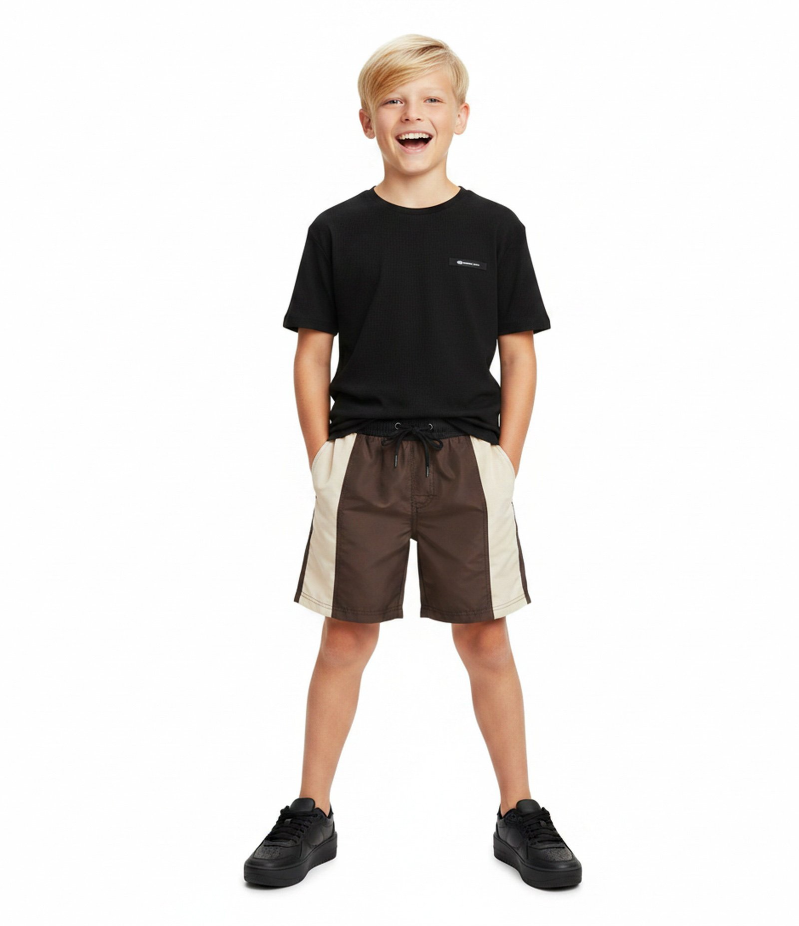 Bermuda Infantil com Recortes e Bolso Lateral – Tam 5 a 14 Anos Verde Escuro/Cinza 1