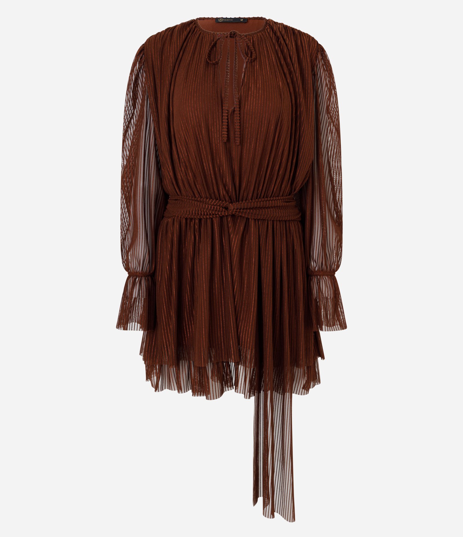 Vestido Curto em Tule com Faixa na Cintura Marrom 5