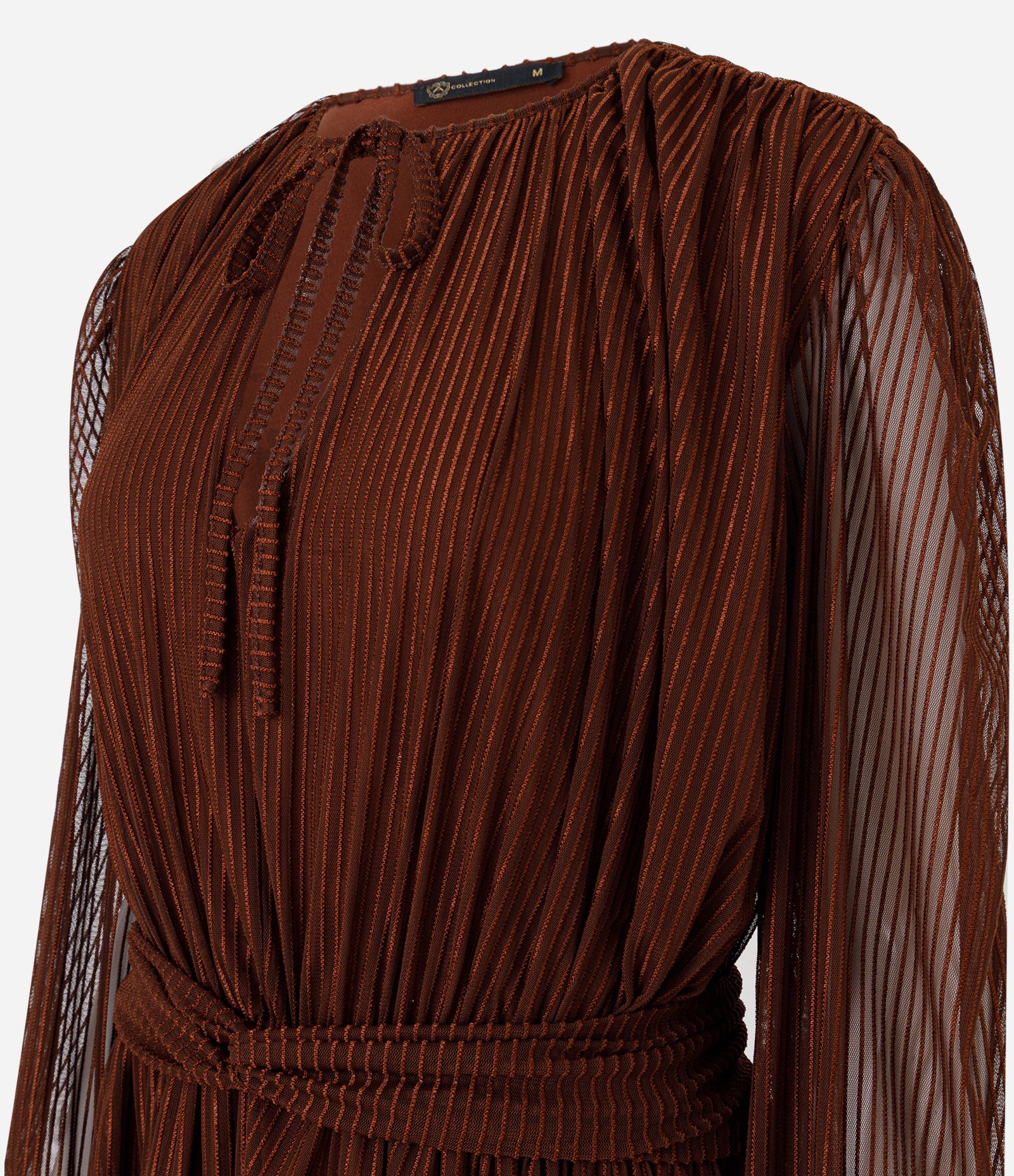 Vestido Curto em Tule com Faixa na Cintura Marrom 6