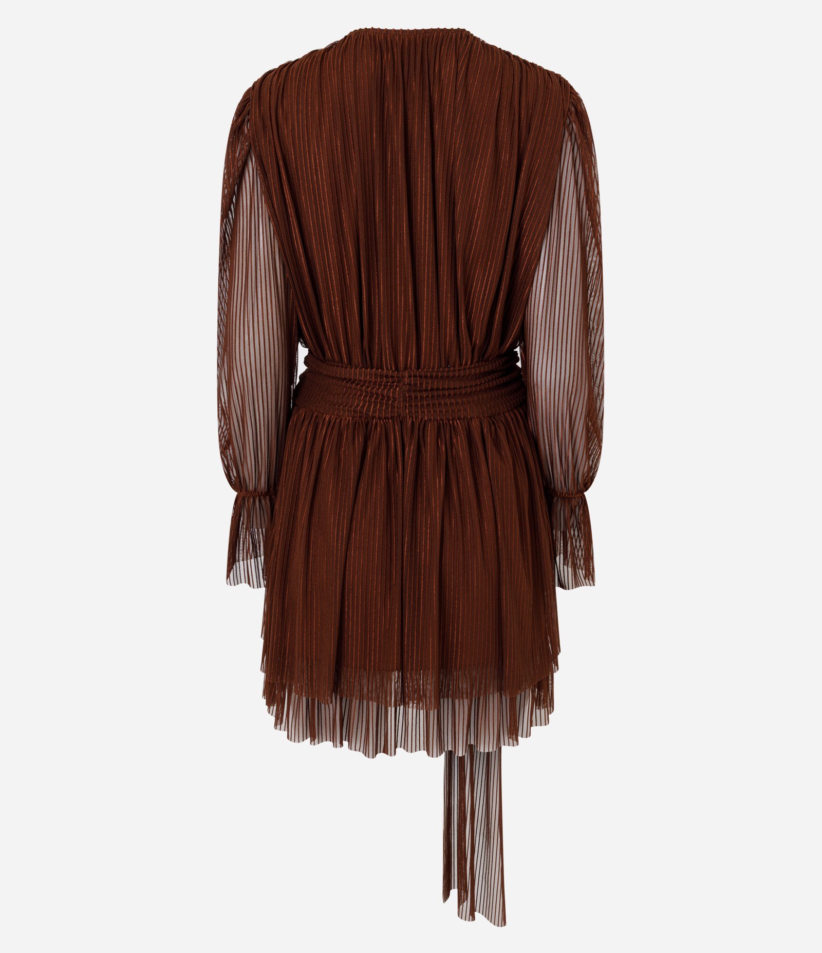 Vestido Curto em Tule com Faixa na Cintura Marrom 7