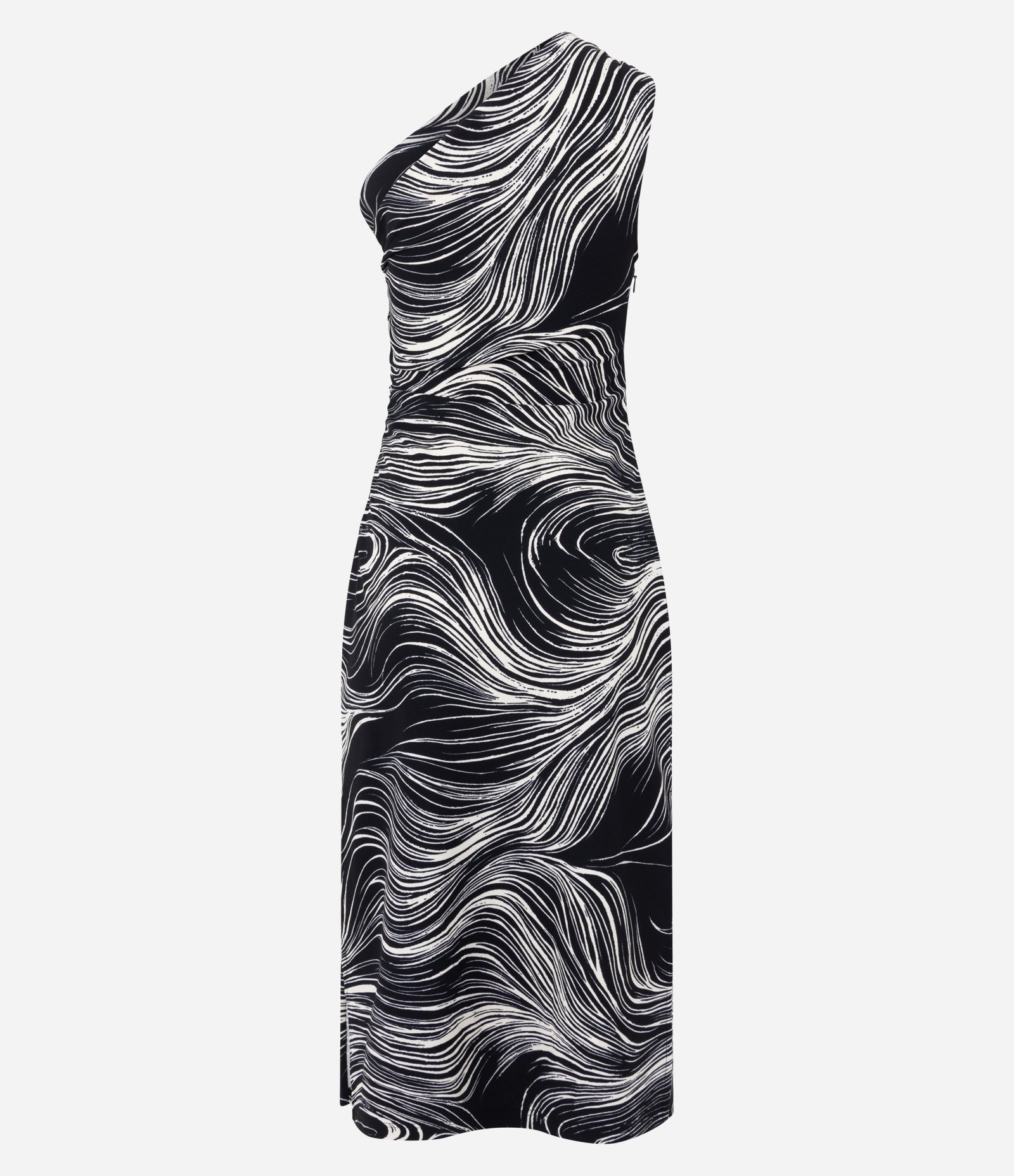 Vestido Midi de Um Ombro Só com Estampa Abstrata Preto 3