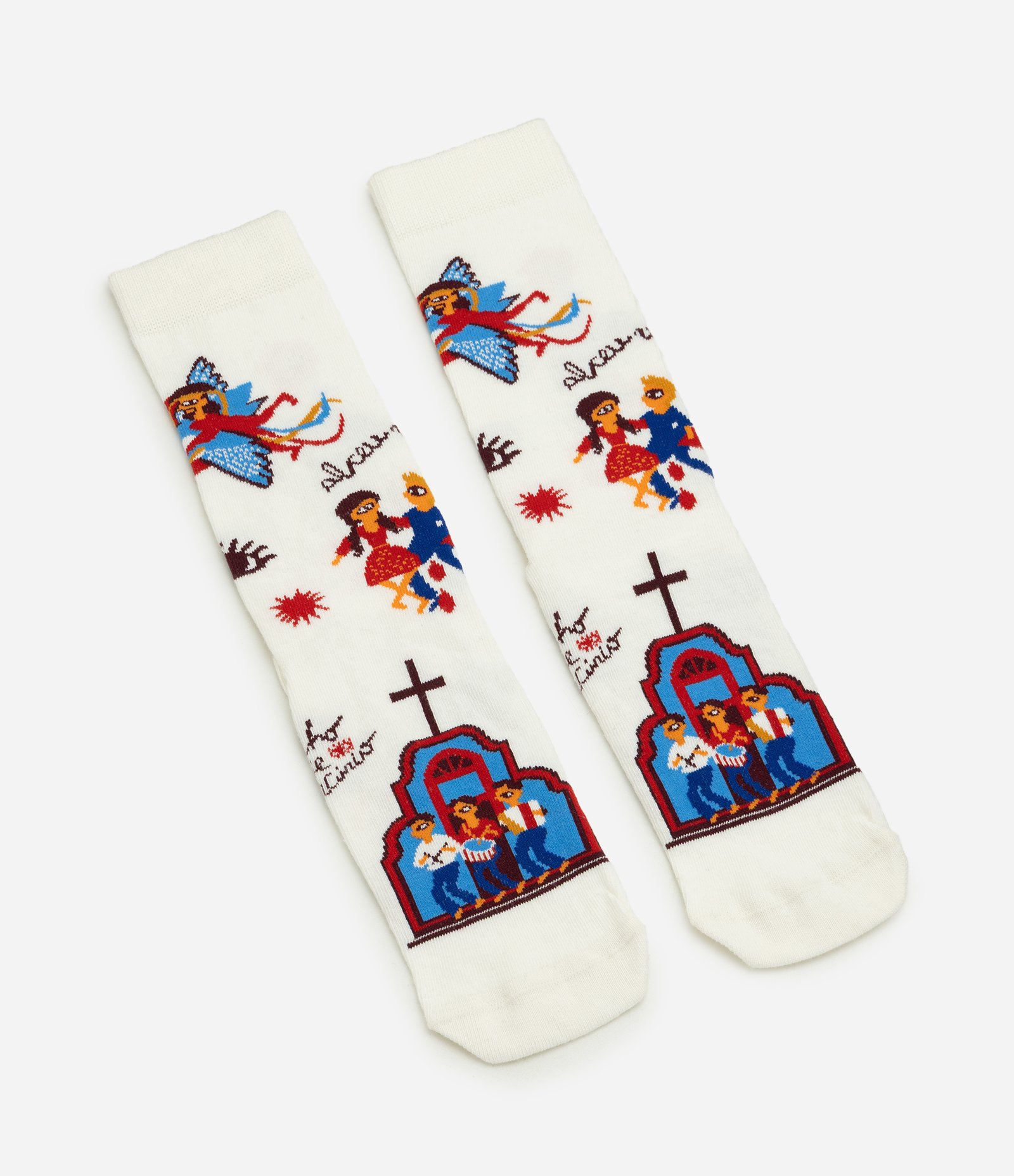 Meia Cano Longo em Algodão Estampa Alceu Valença Branco 5