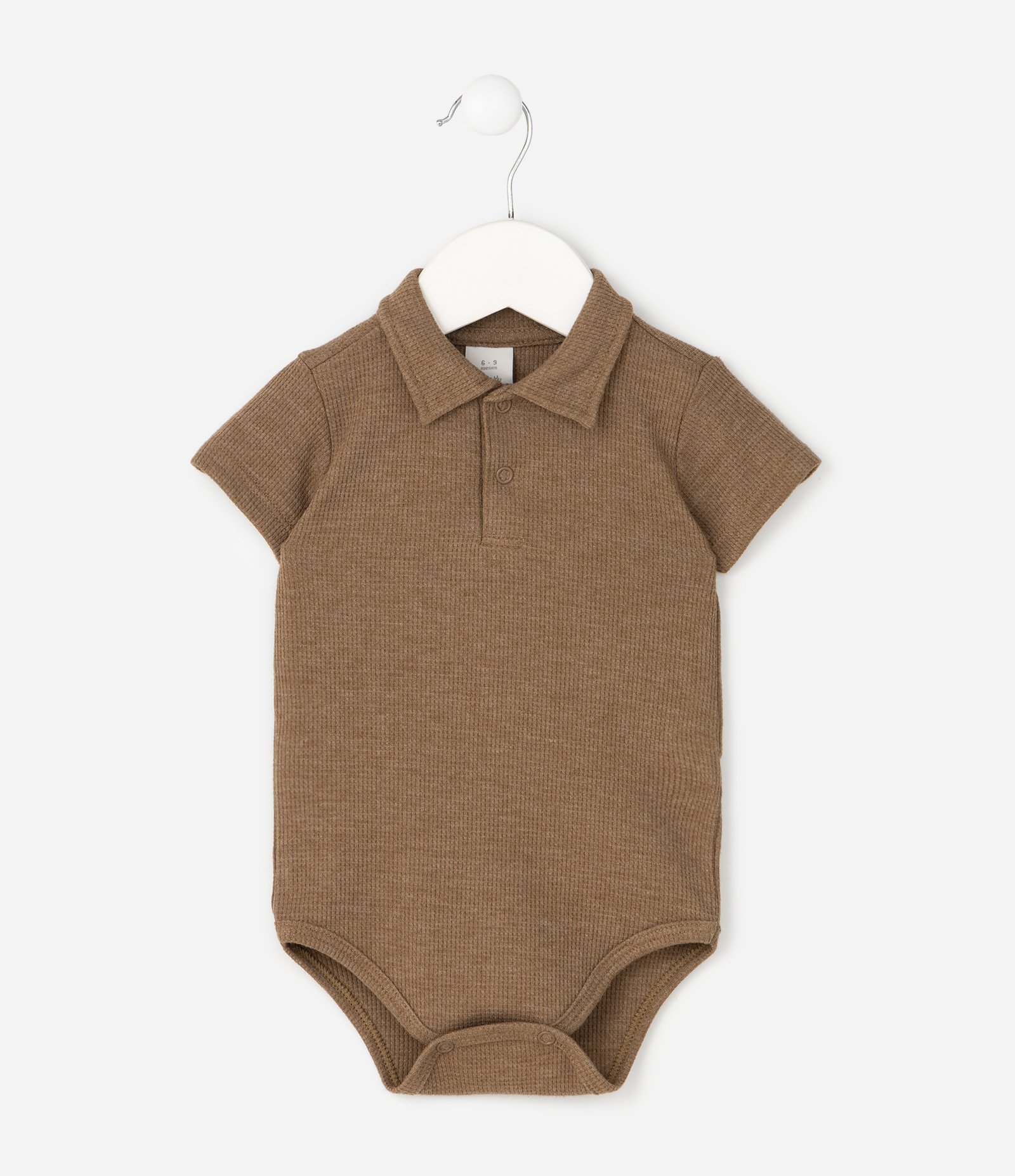 Body Infantil com Gola Polo Waffle – Tam 0 a 18 Meses Marrom 1