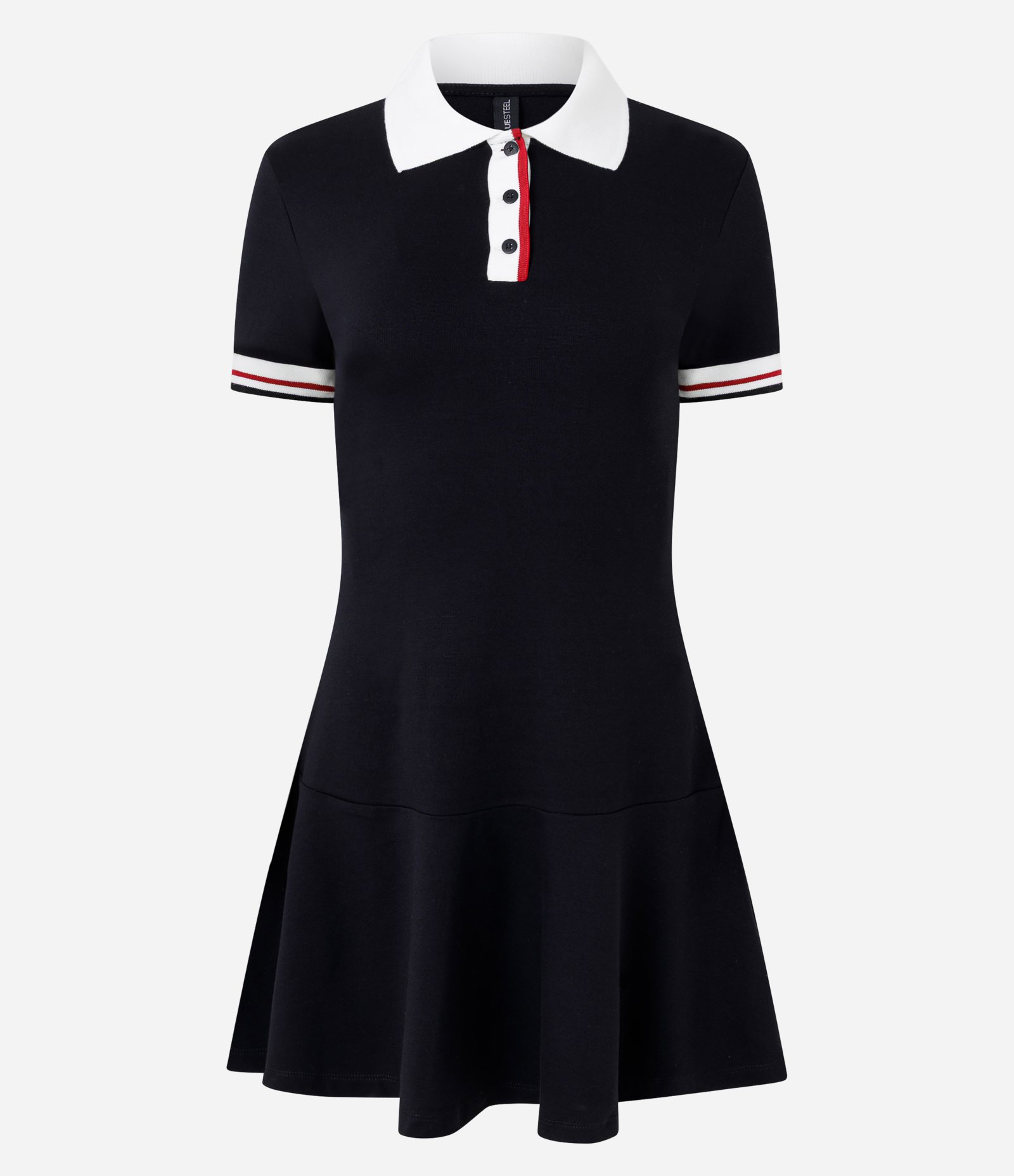 Vestido Skater Polo Texturizado com Detalhes Contrastantes Preto 5