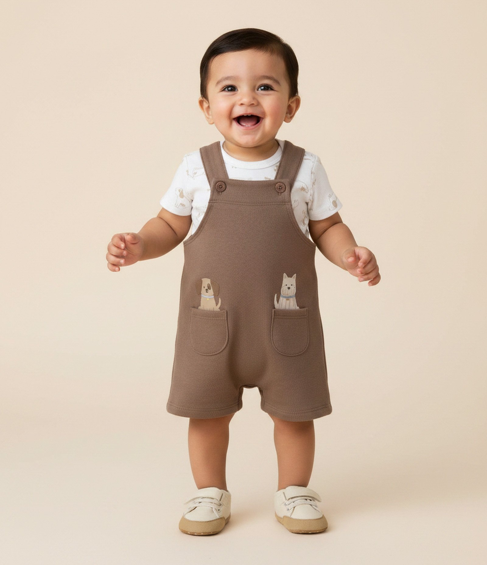 Conjunto Bebê Body e Jardineira com Estampa Animais – Tam 0 a 18 Meses Marrom/Branco 1