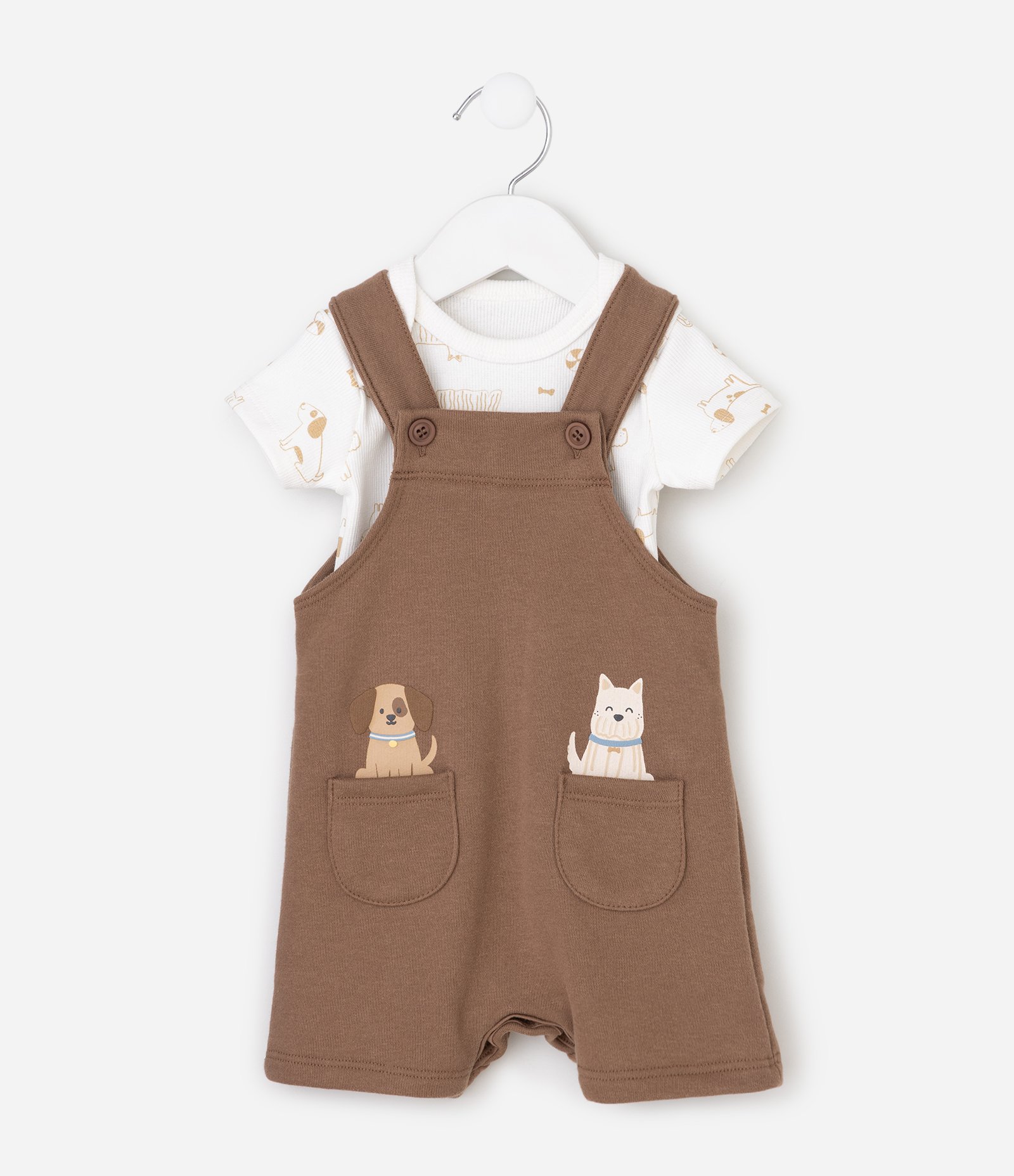 Conjunto Bebê Body e Jardineira com Estampa Animais – Tam 0 a 18 Meses Marrom/Branco 2