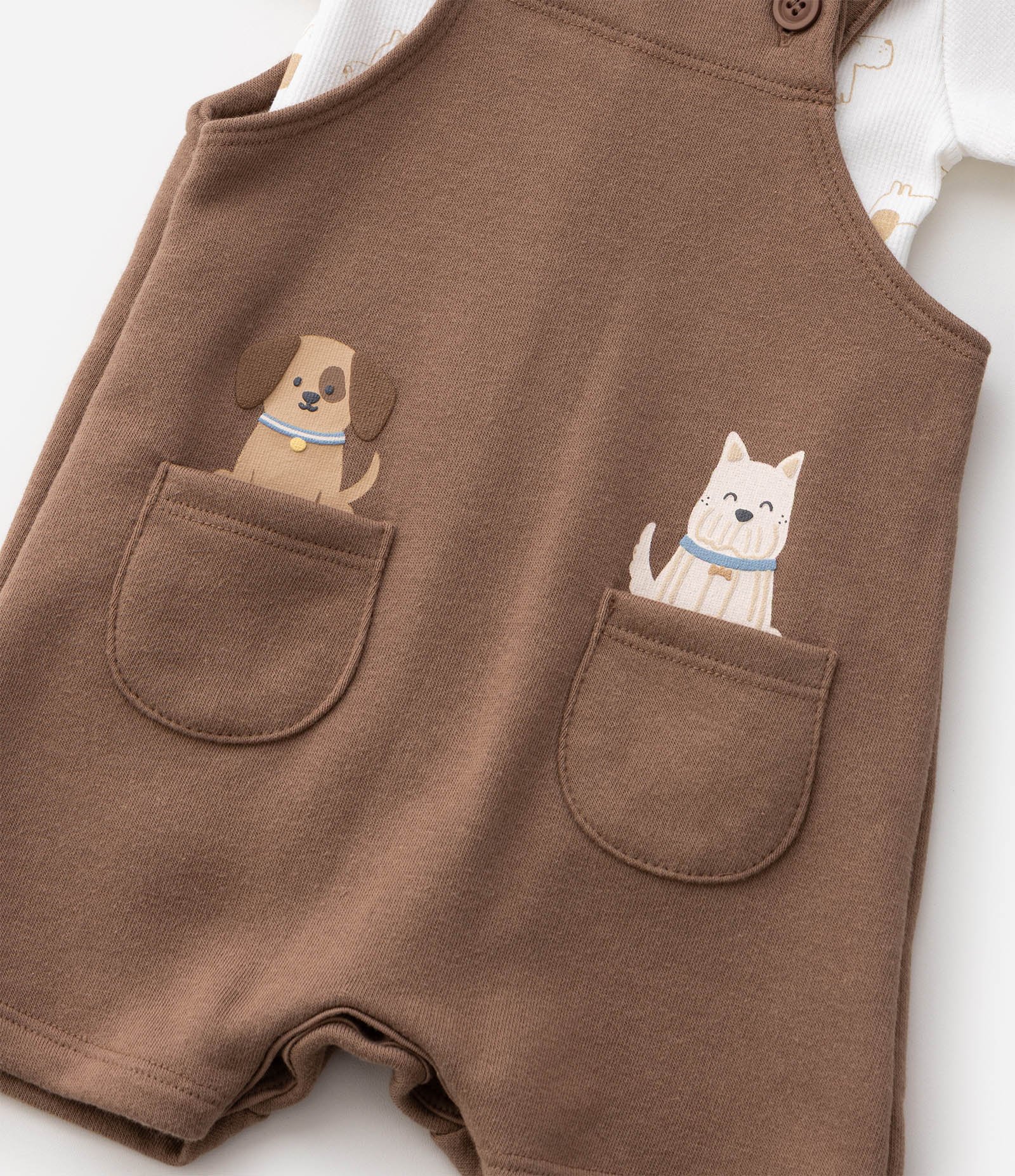 Conjunto Bebê Body e Jardineira com Estampa Animais – Tam 0 a 18 Meses Marrom/Branco 5