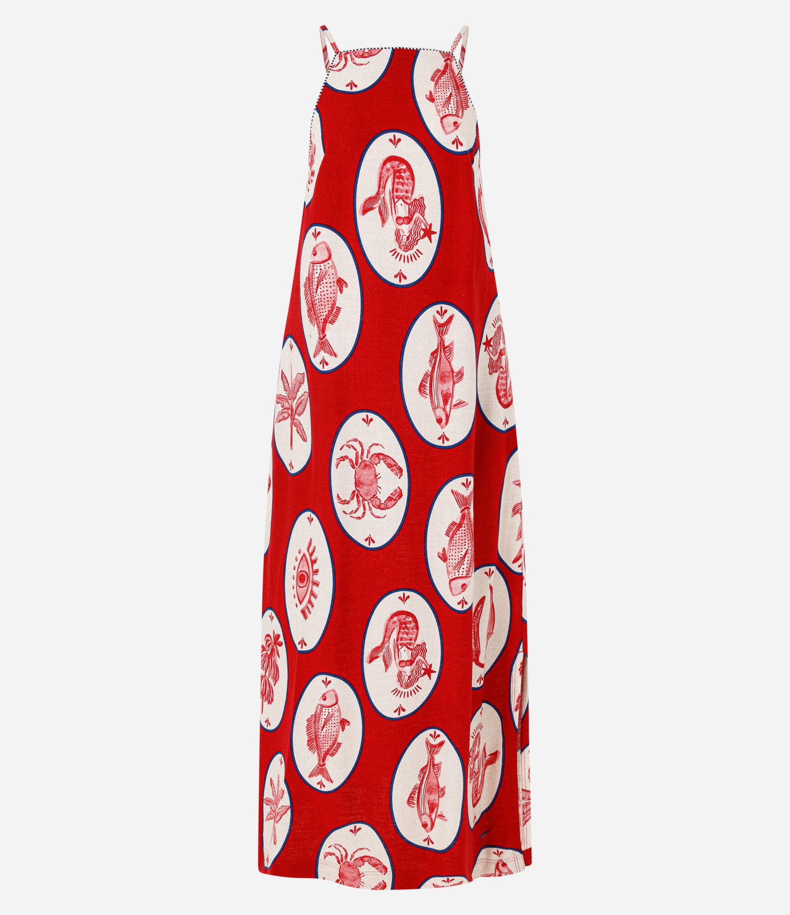 Vestido Midi em Viscolinho com Estampa Tropical Vermelho 1