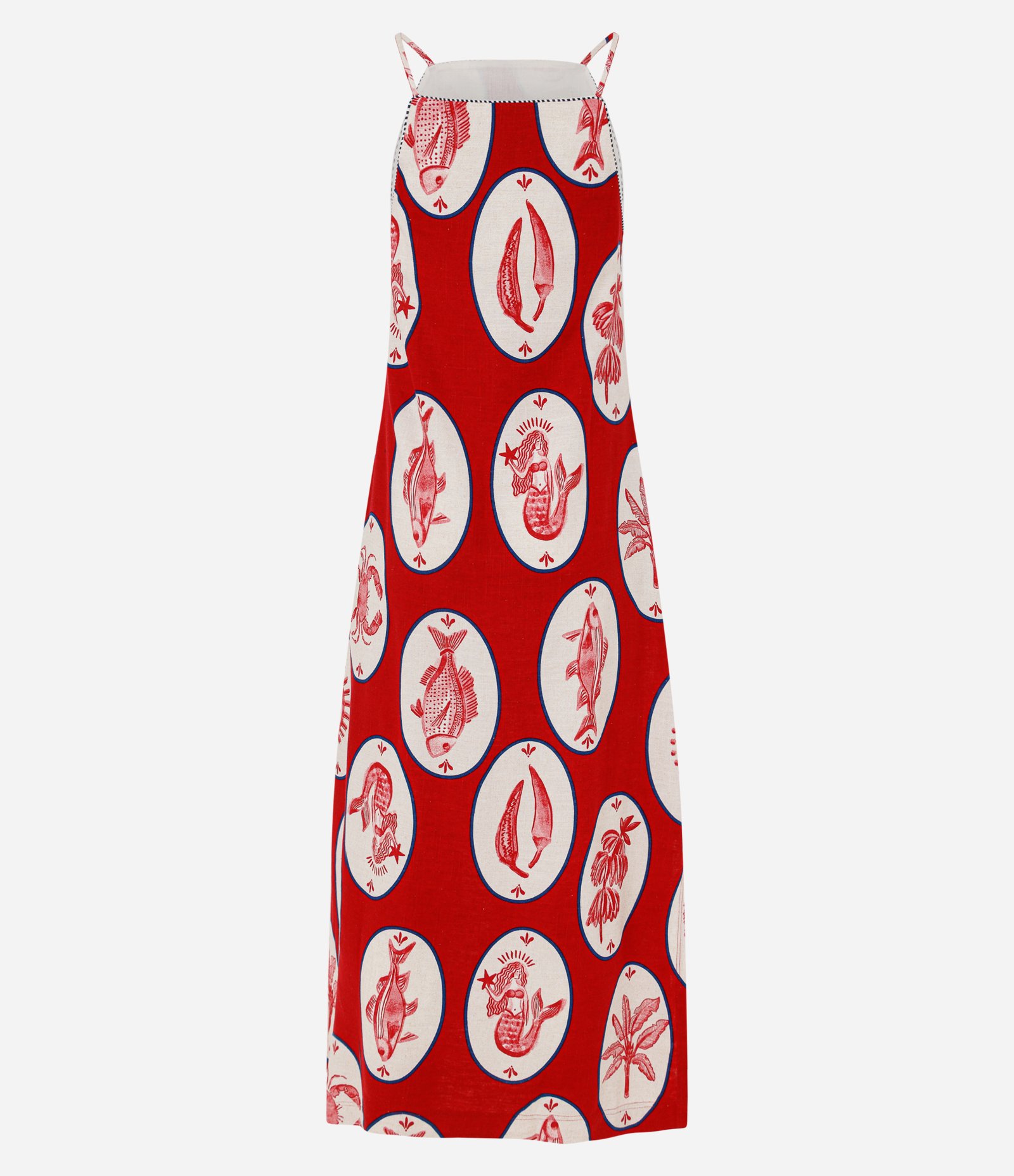 Vestido Midi em Viscolinho com Estampa Tropical Vermelho 3