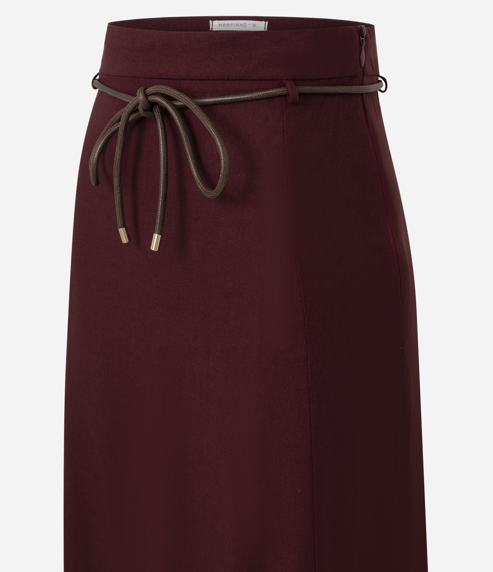 Saia Midi em Viscolinho com Cinto em PU Vinho 5