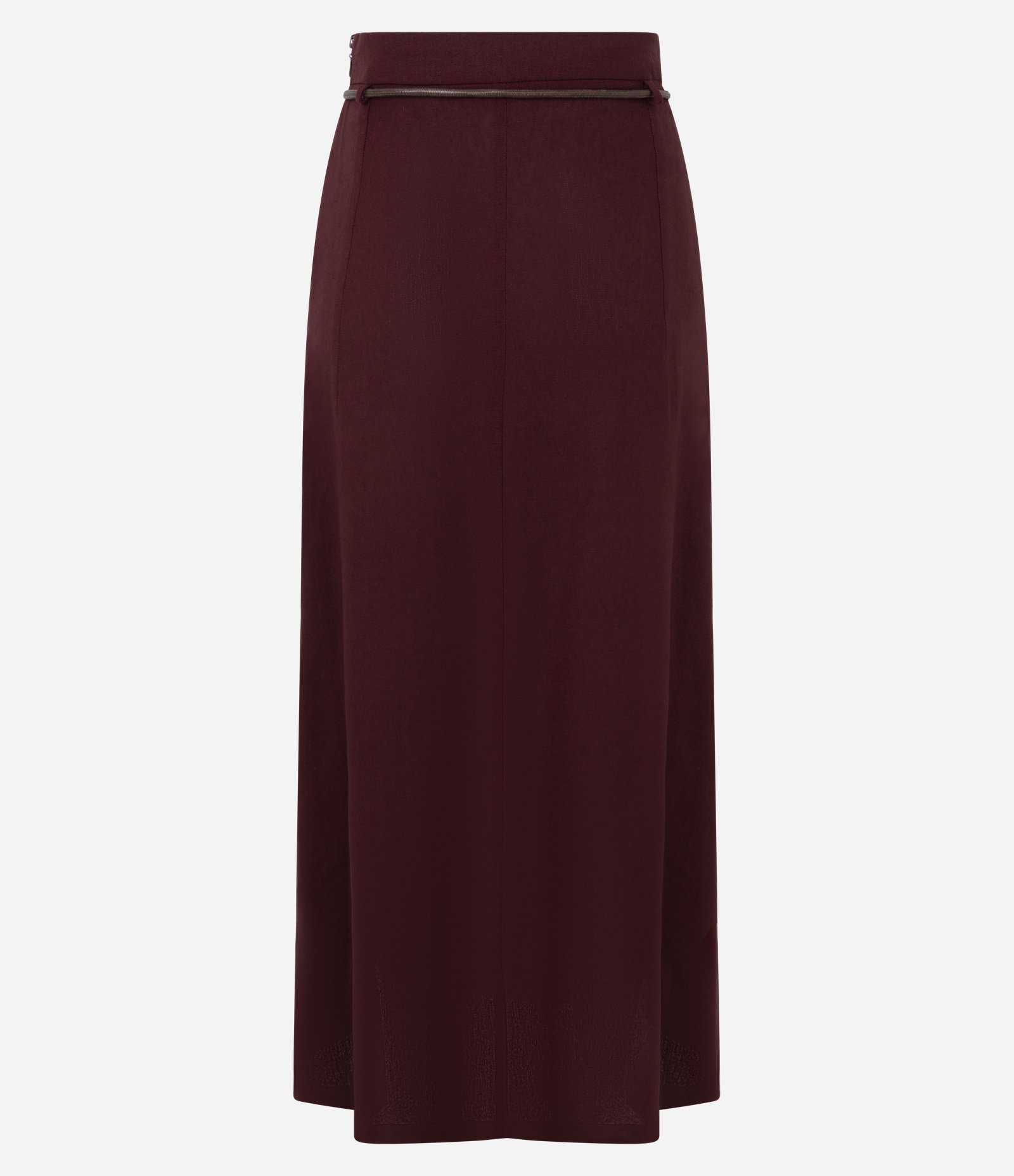 Saia Midi em Viscolinho com Cinto em PU Vinho 6