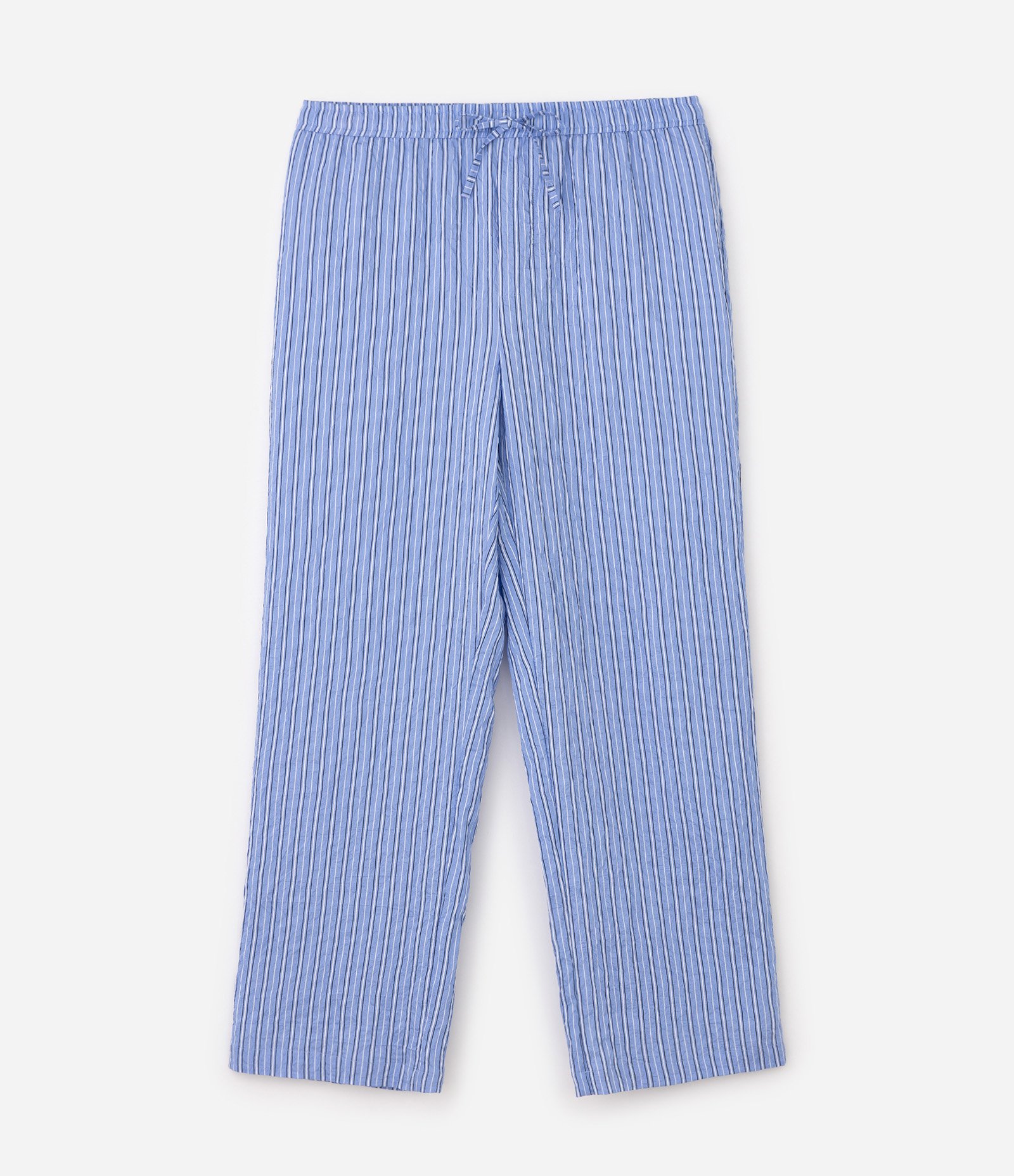 Calça Wide Leg em Viscose Listrada Texturizada Azul 1