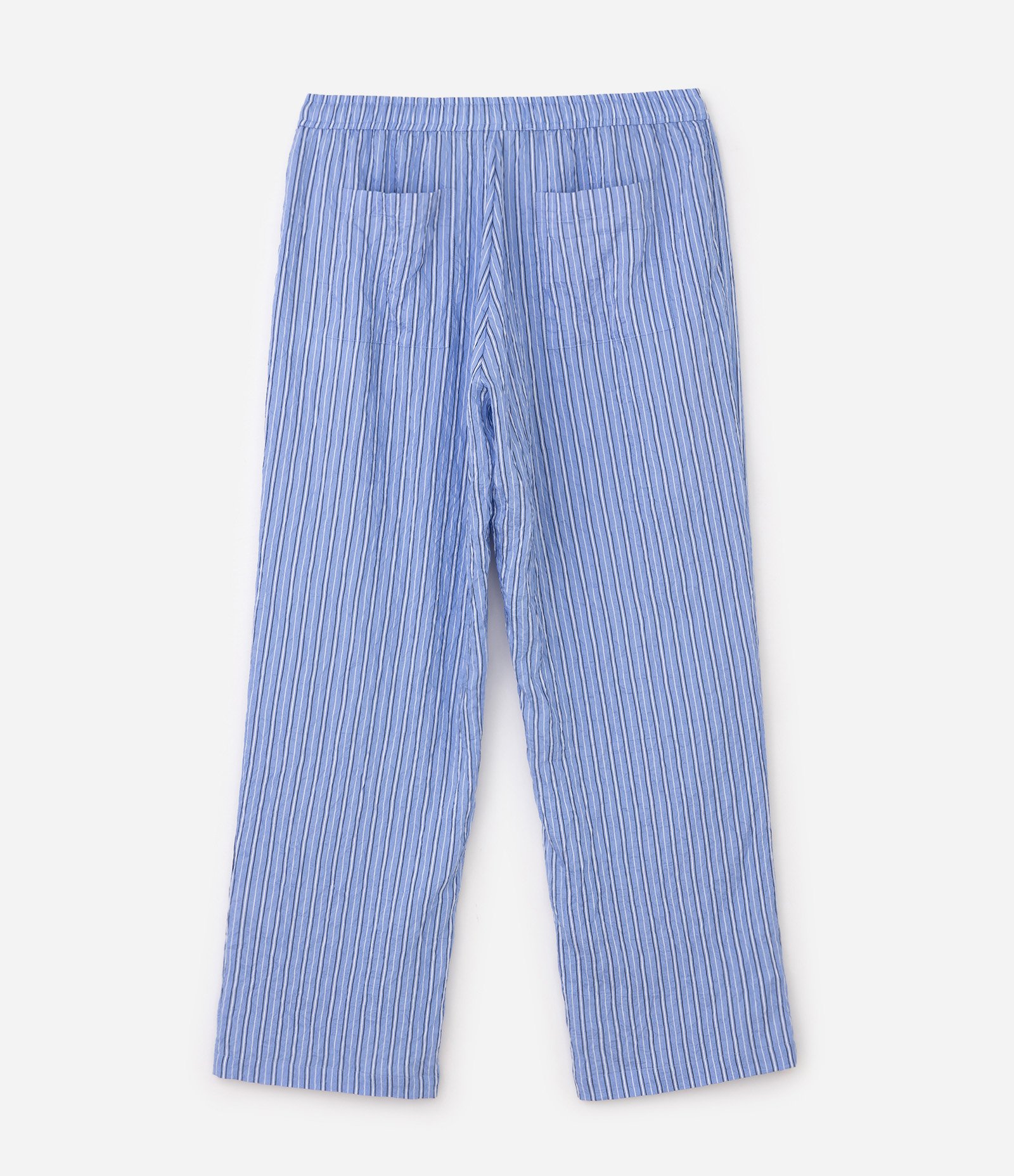 Calça Wide Leg em Viscose Listrada Texturizada Azul 2
