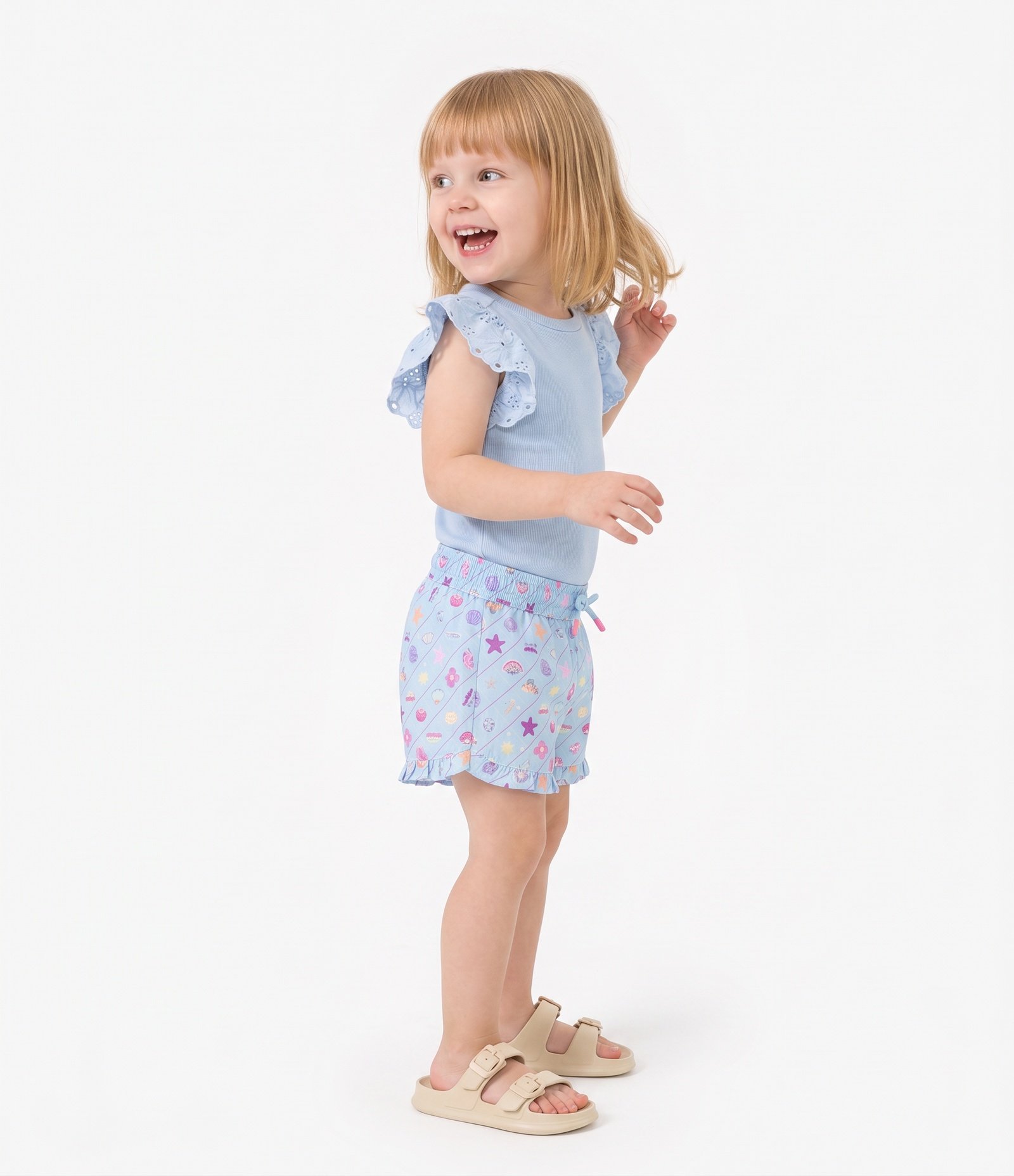Camiseta Infantil Em Algodão com Mangas em Broderie - Tam 1 a 6 Anos Azul 2