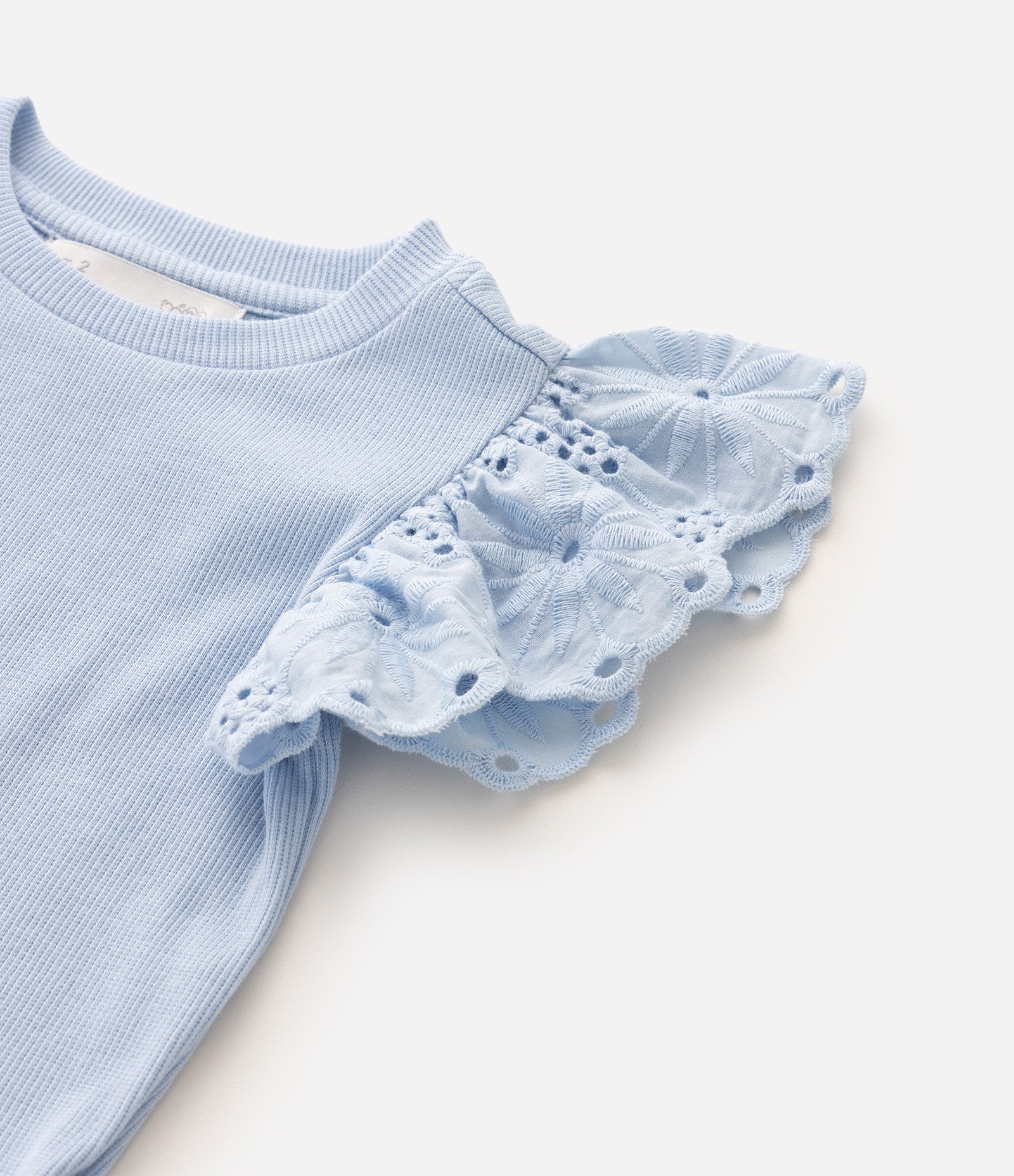 Camiseta Infantil Em Algodão com Mangas em Broderie - Tam 1 a 6 Anos Azul 10