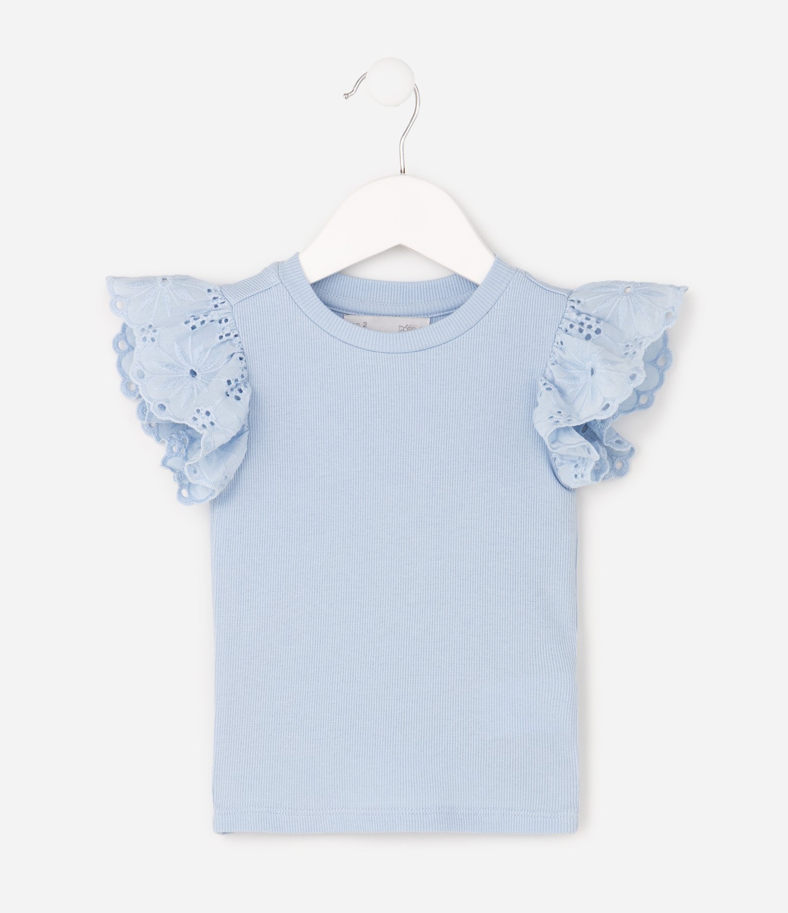 Camiseta Infantil Em Algodão com Mangas em Broderie - Tam 1 a 6 Anos Azul 3