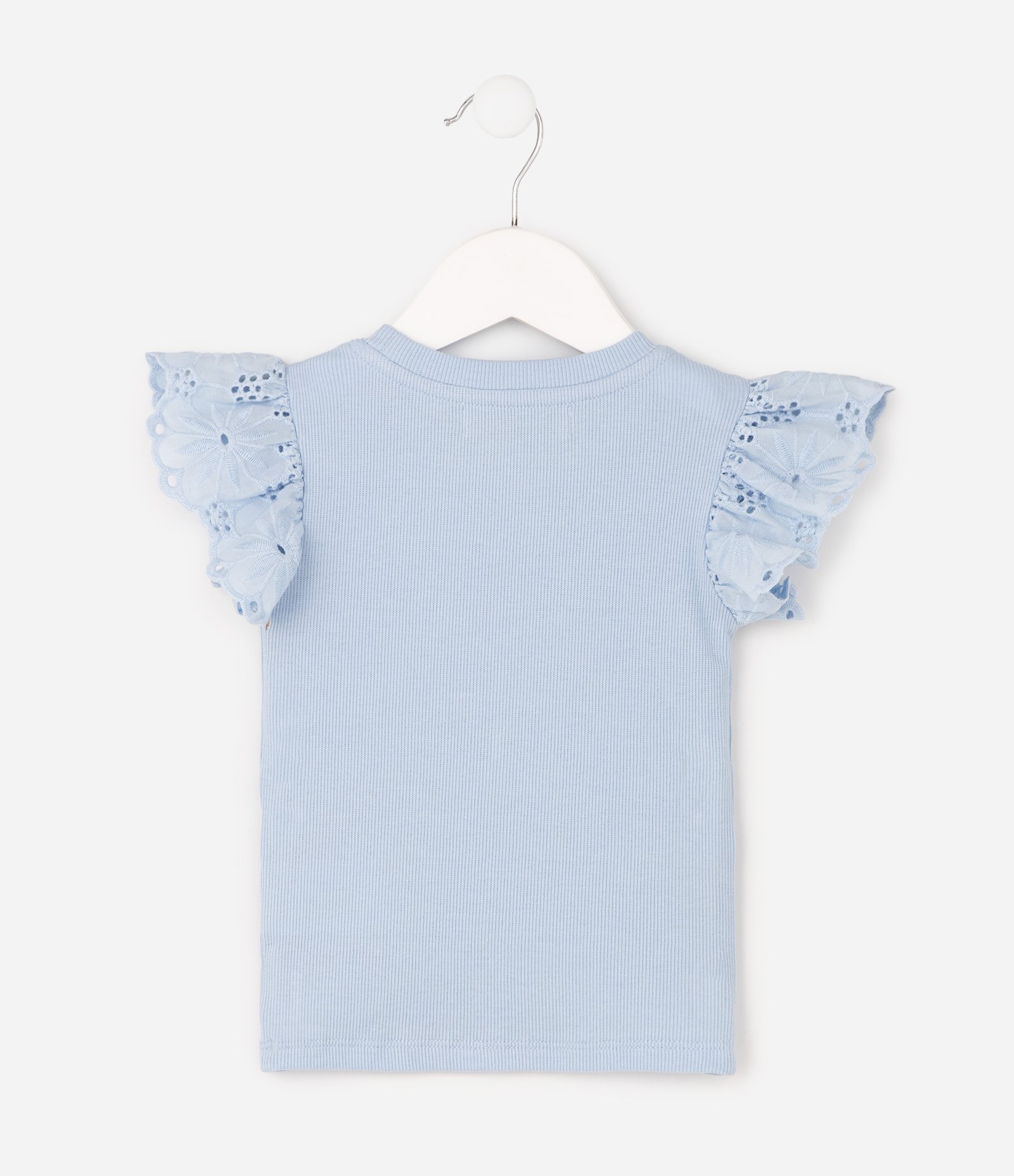 Camiseta Infantil Em Algodão com Mangas em Broderie - Tam 1 a 6 Anos Azul 4