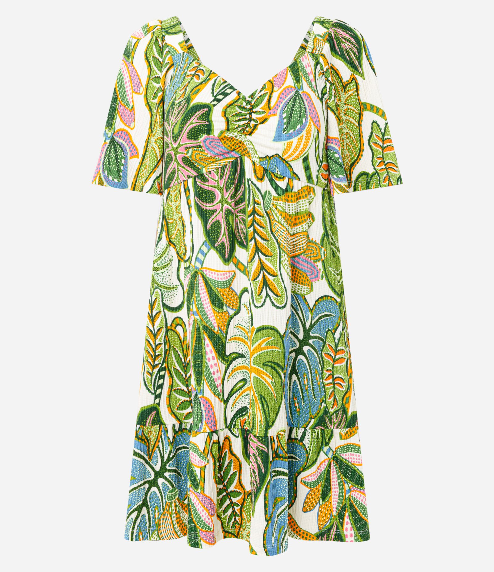 Vestido Curto em Viscose Texturizada com Estampa Tropical Verde 5